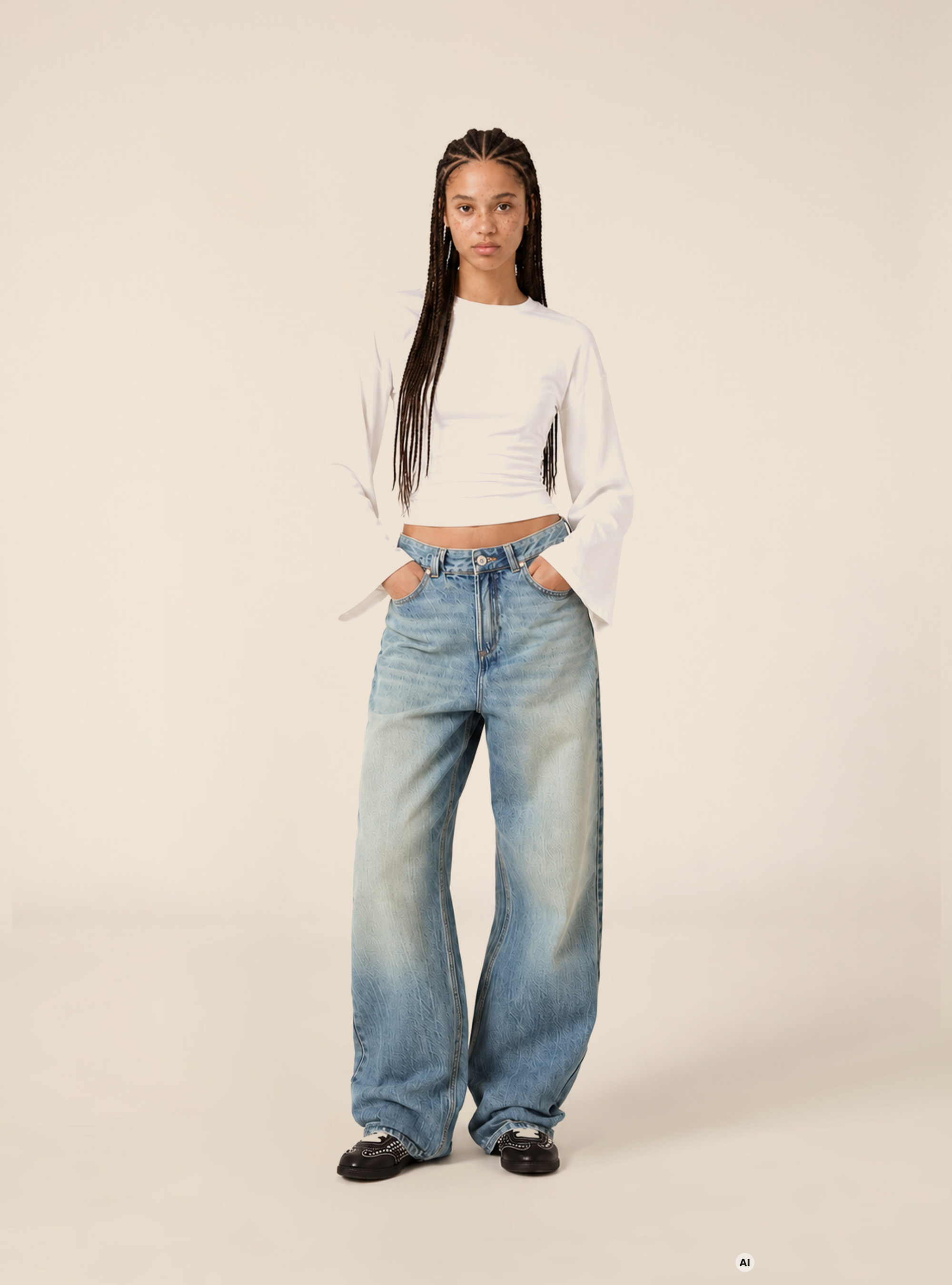 Haut a manches evasees avec fronces, WH1 OFF WHITE
