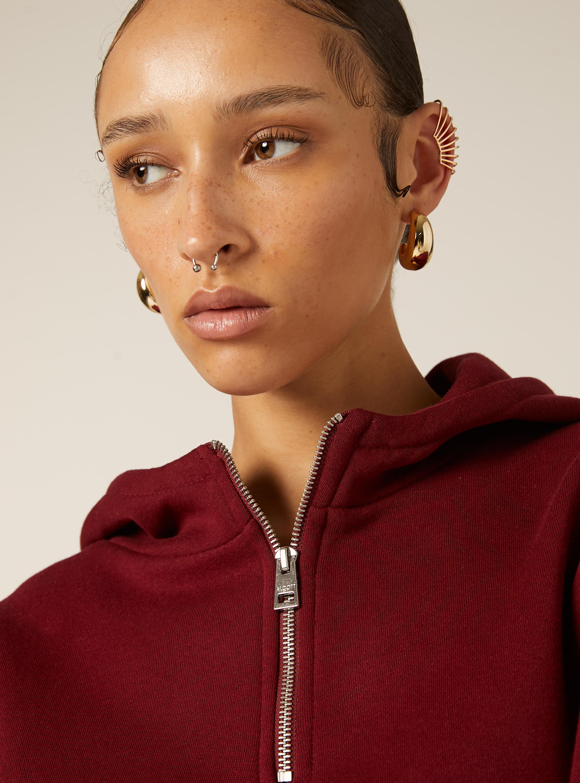 Boxy fit sweatshirt with half zip, BO1 BORDEAUX DARK