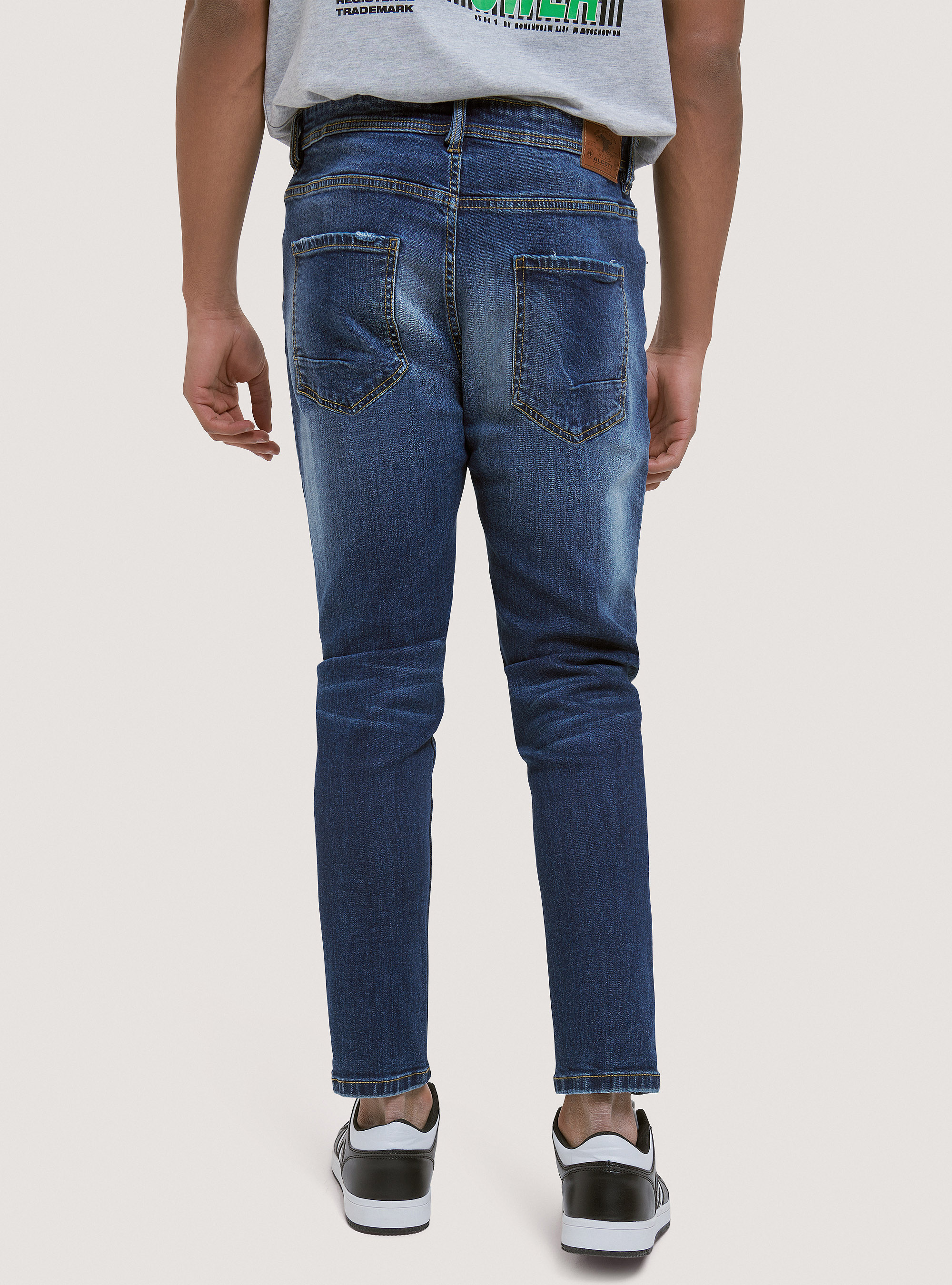 Stretch denim carrot fit jeans, BLUE
