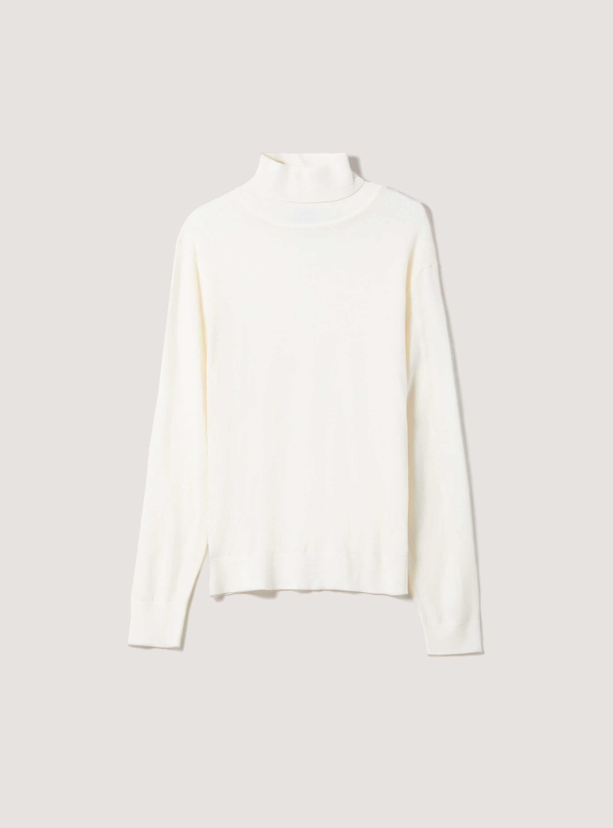 Pullover collo alto  100%  lana merinos, WHITE