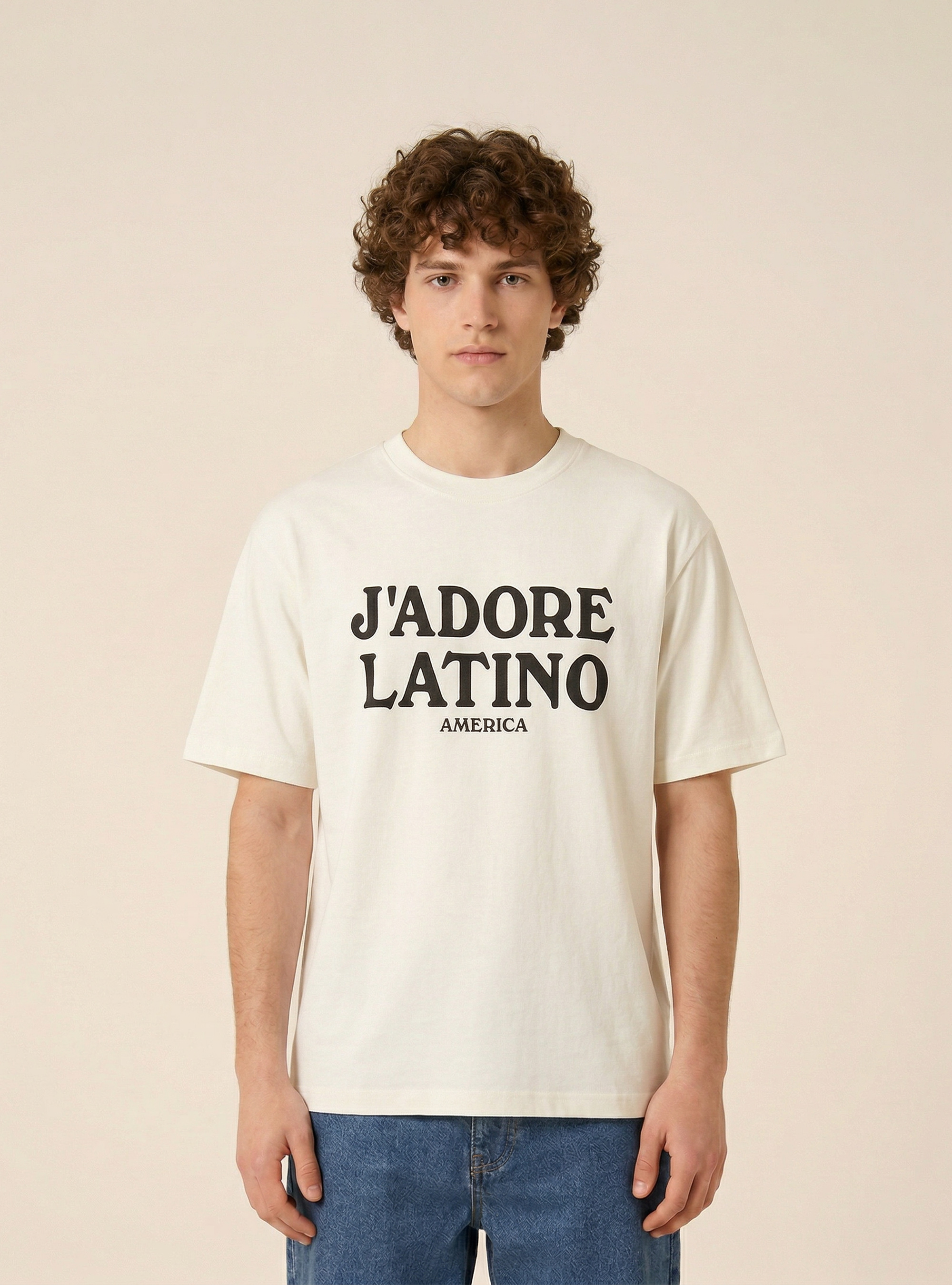 T-shirt boxy con stampa j' adore latino, WH2 WHITE