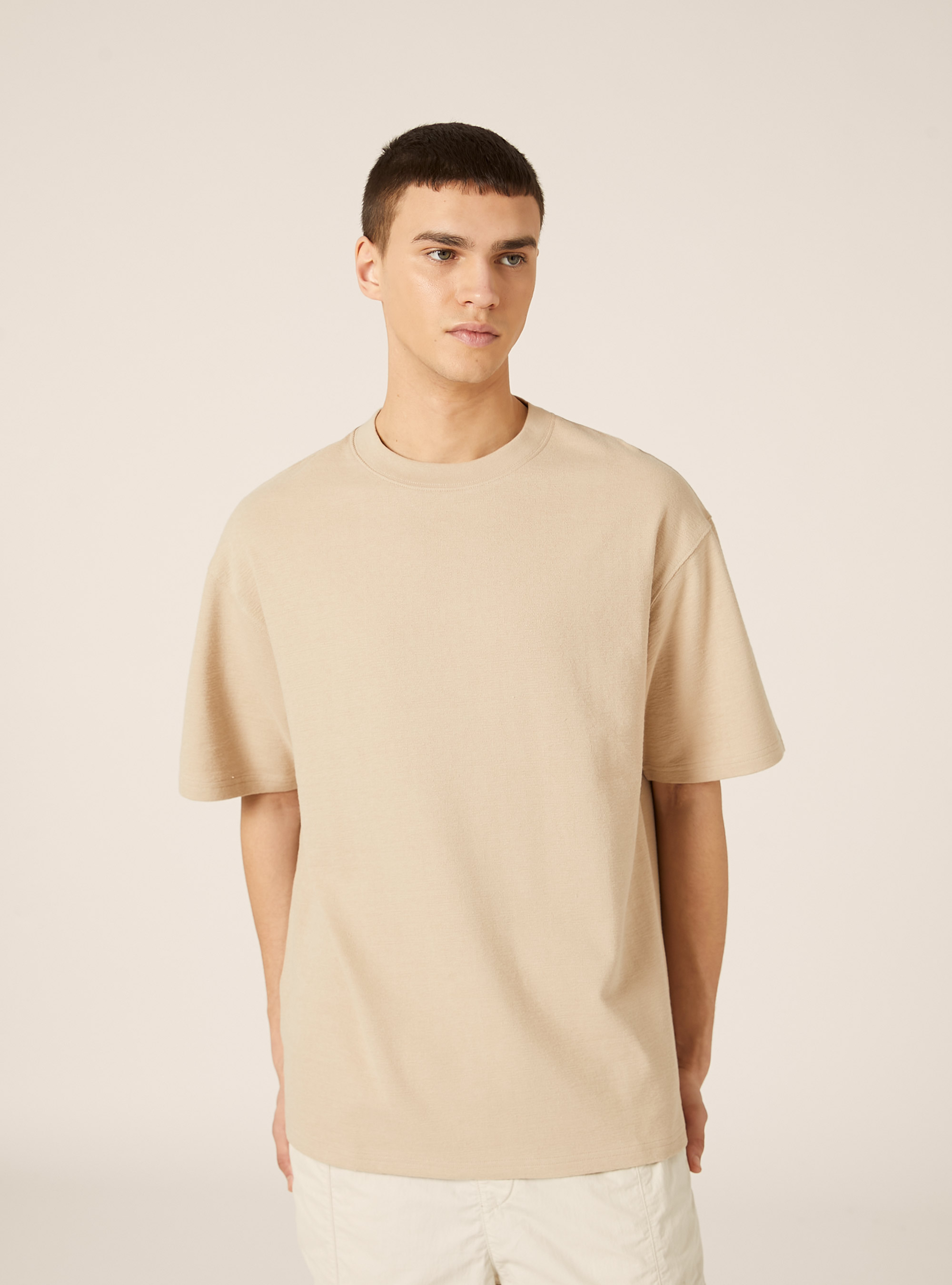 T-shirt in jersey texture fit boxy, BG2 BEIGE MEDIUM