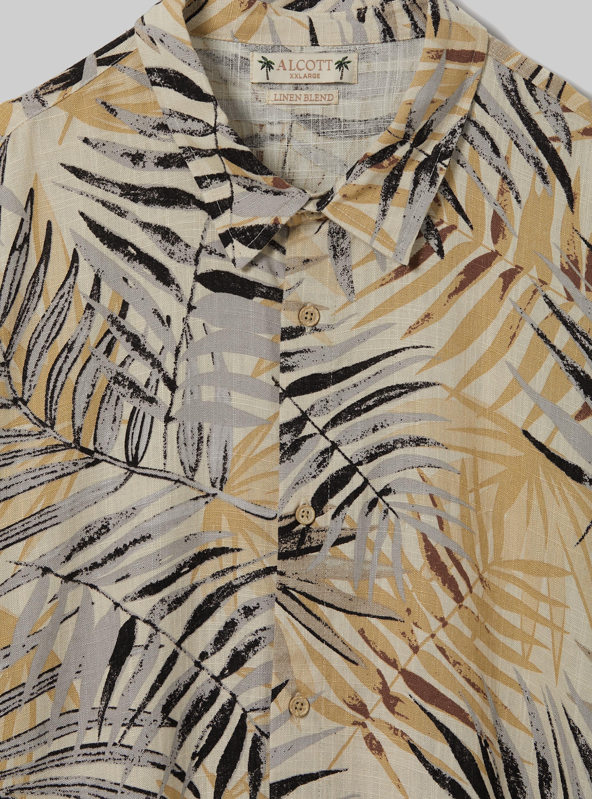 Linen blend shirt with tropical print, BG2 BEIGE MEDIUM