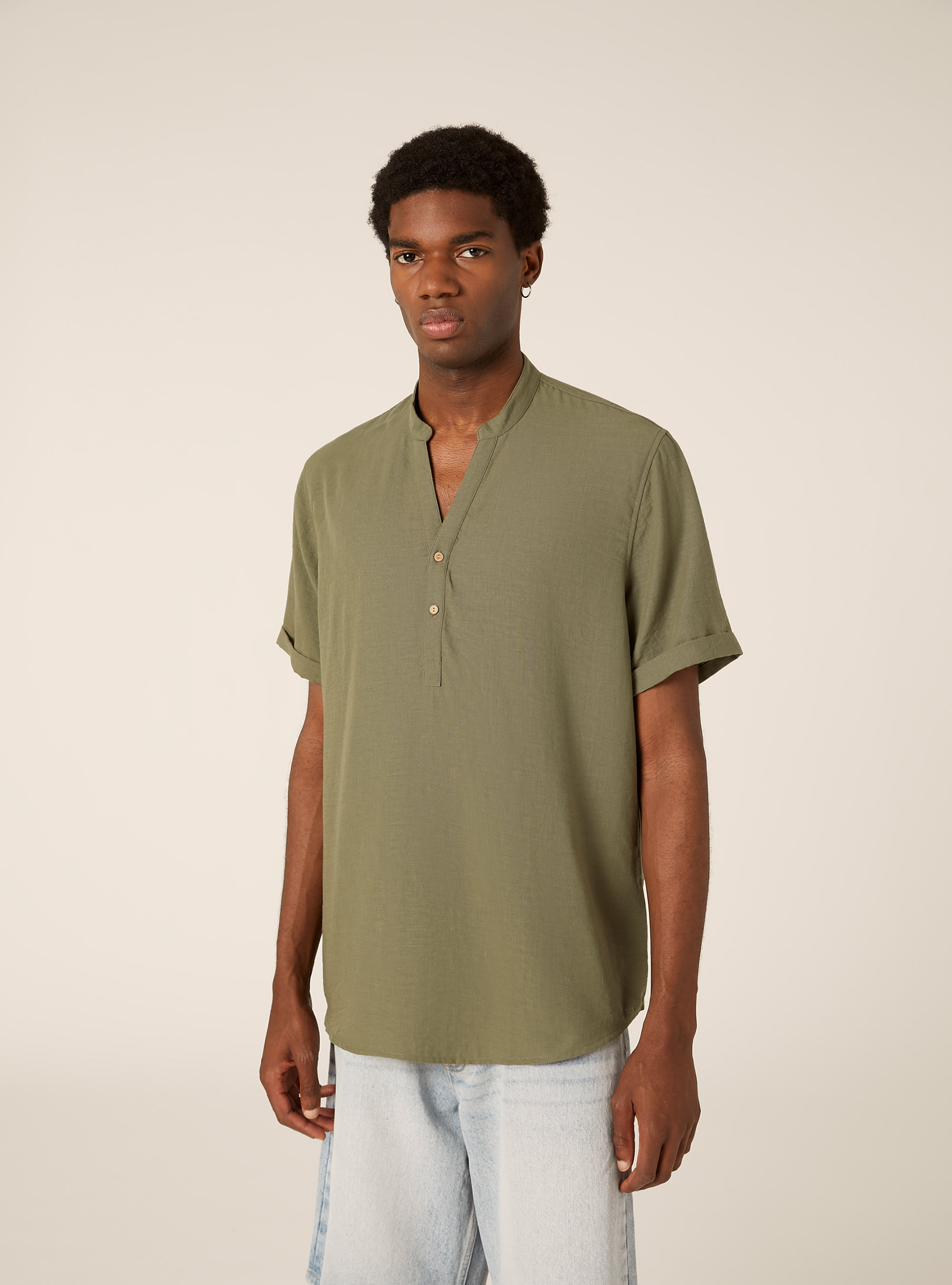 Mandarin collar shirt, KY2 KAKY MEDIUM