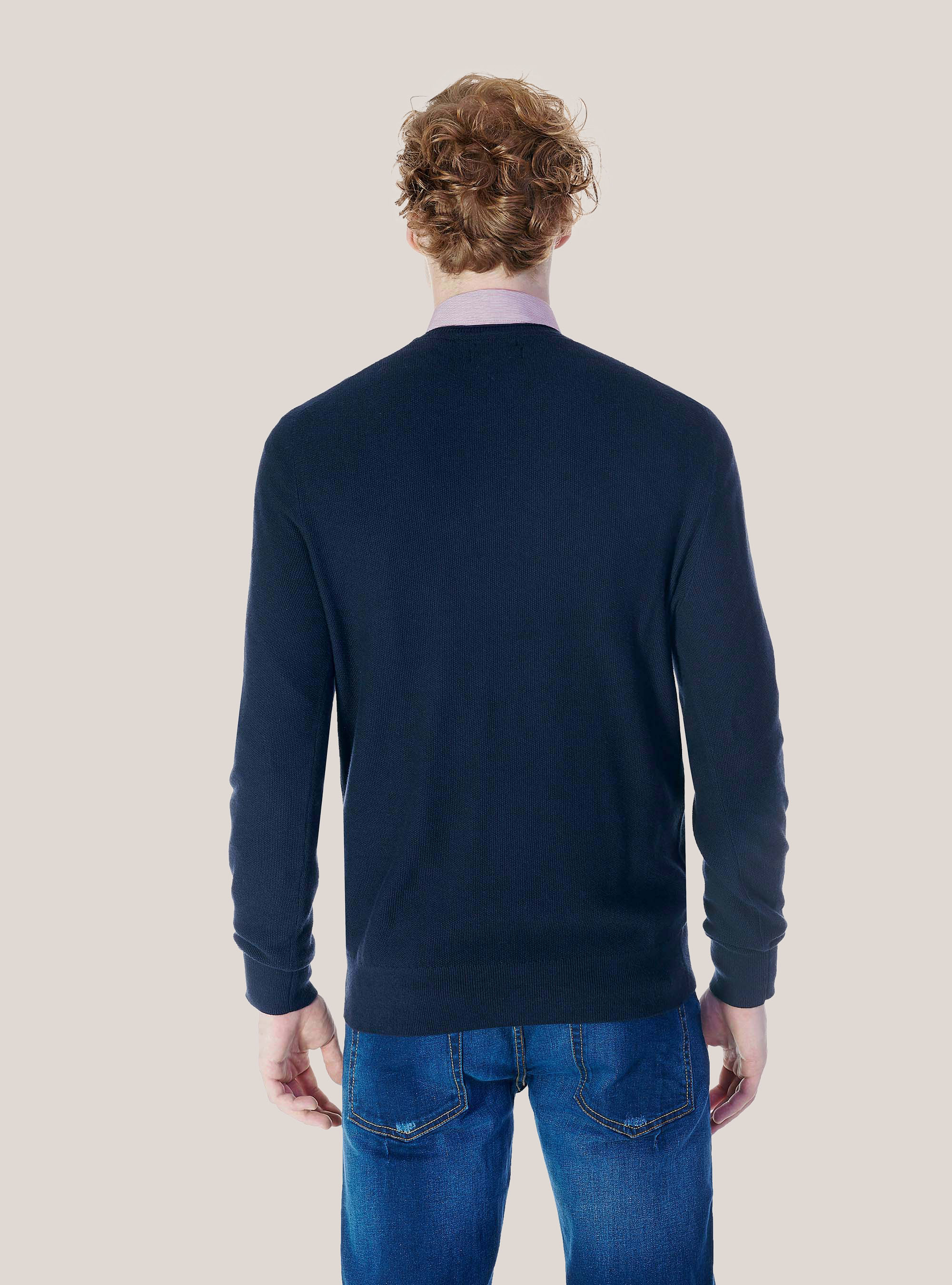 Maglia girocollo in misto cashmere, BLU MARINO