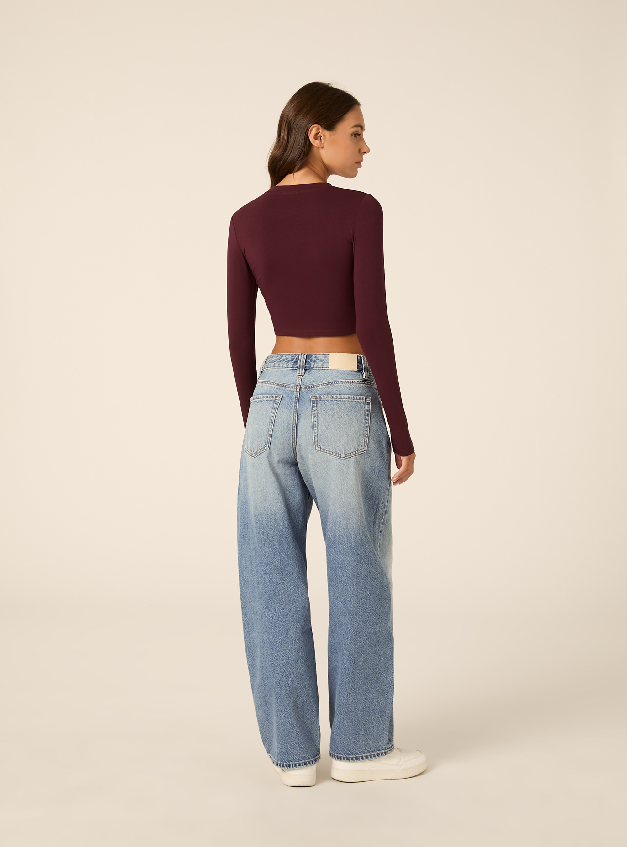 Maglia crop a maniche lunghe, BO1 BORDEAUX DARK