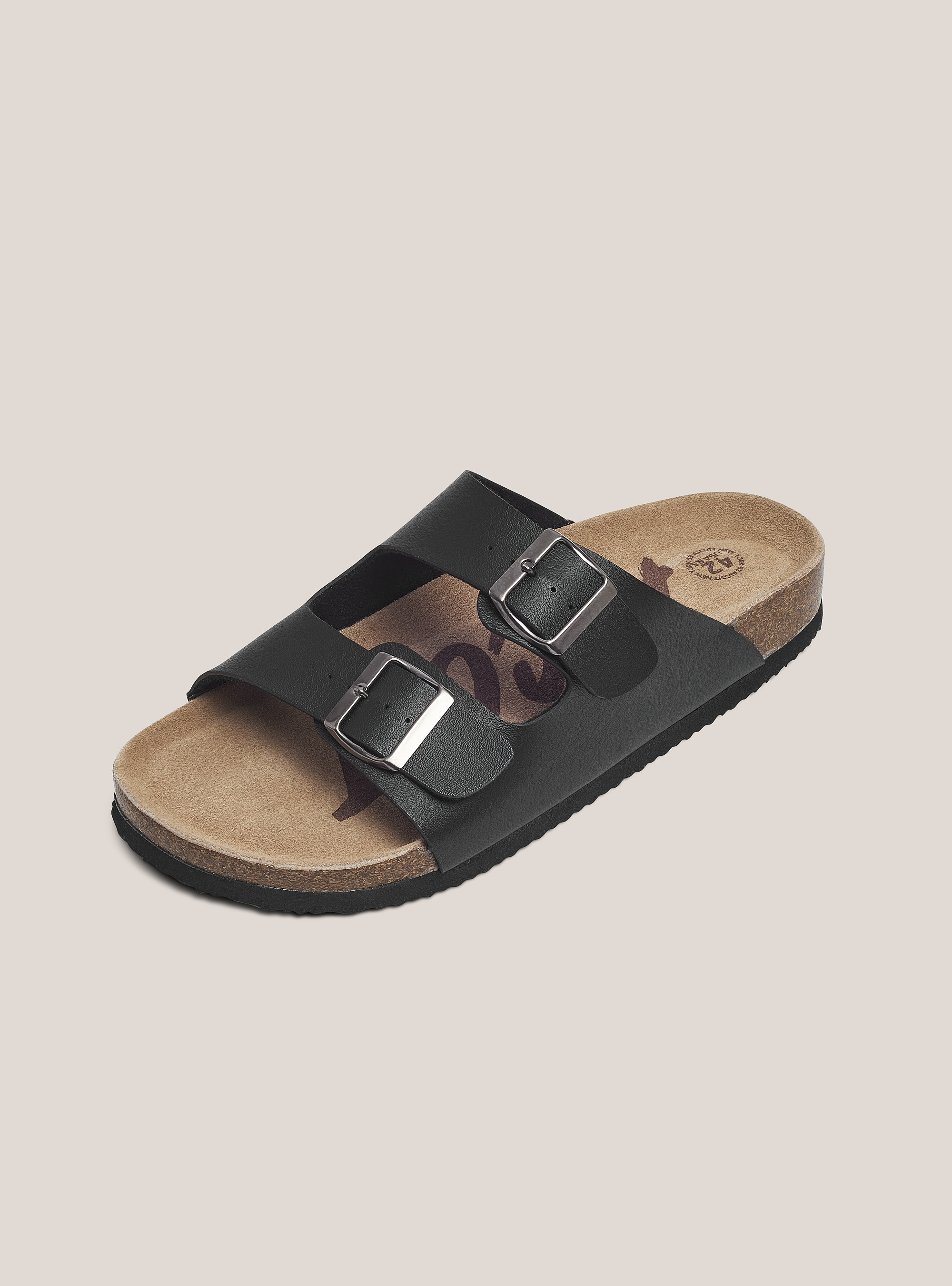 Eco leather sandal with cork sole, BLACK