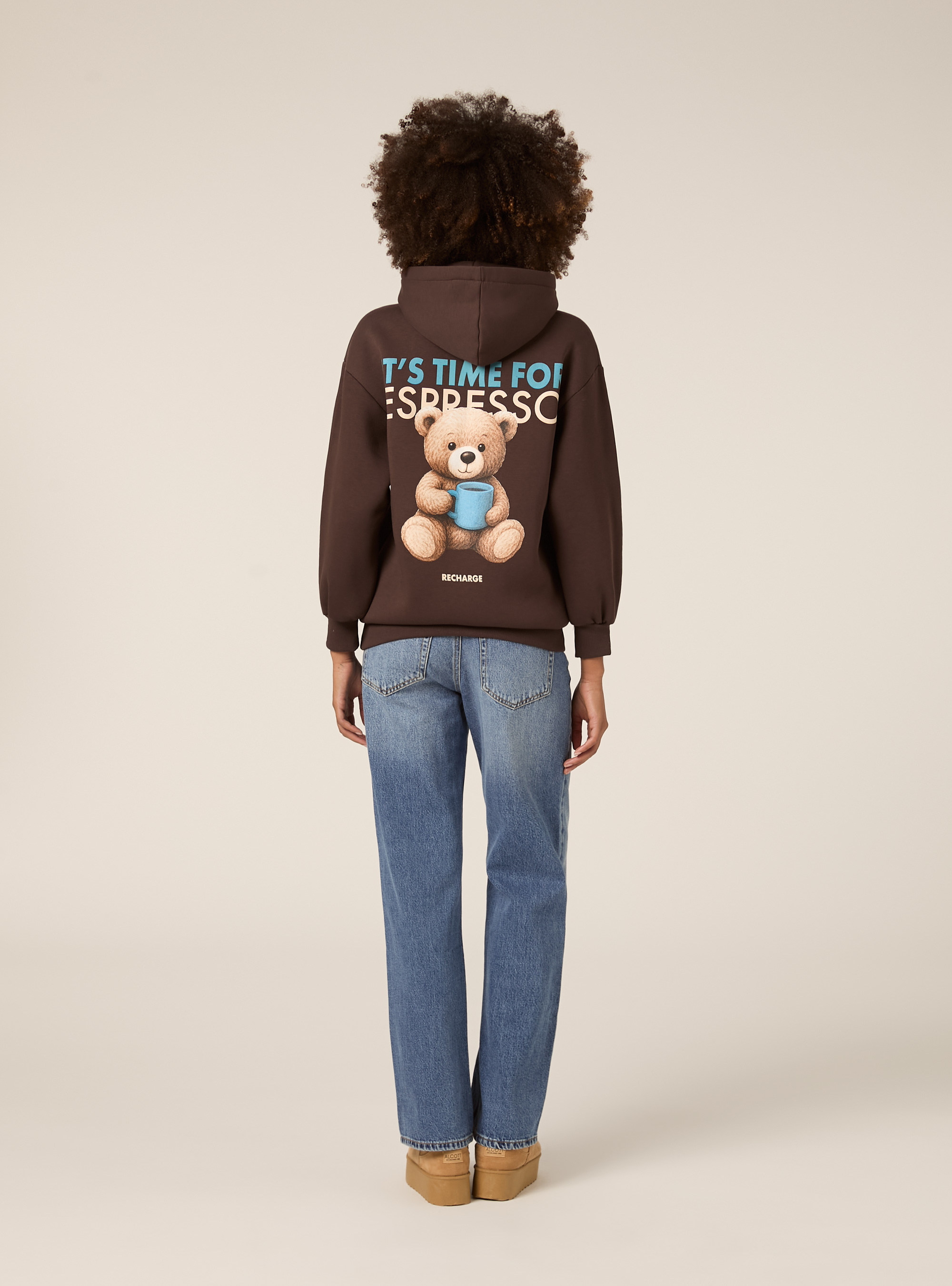 Felpa con cappuccio stampata, BR1 BROWN DARK