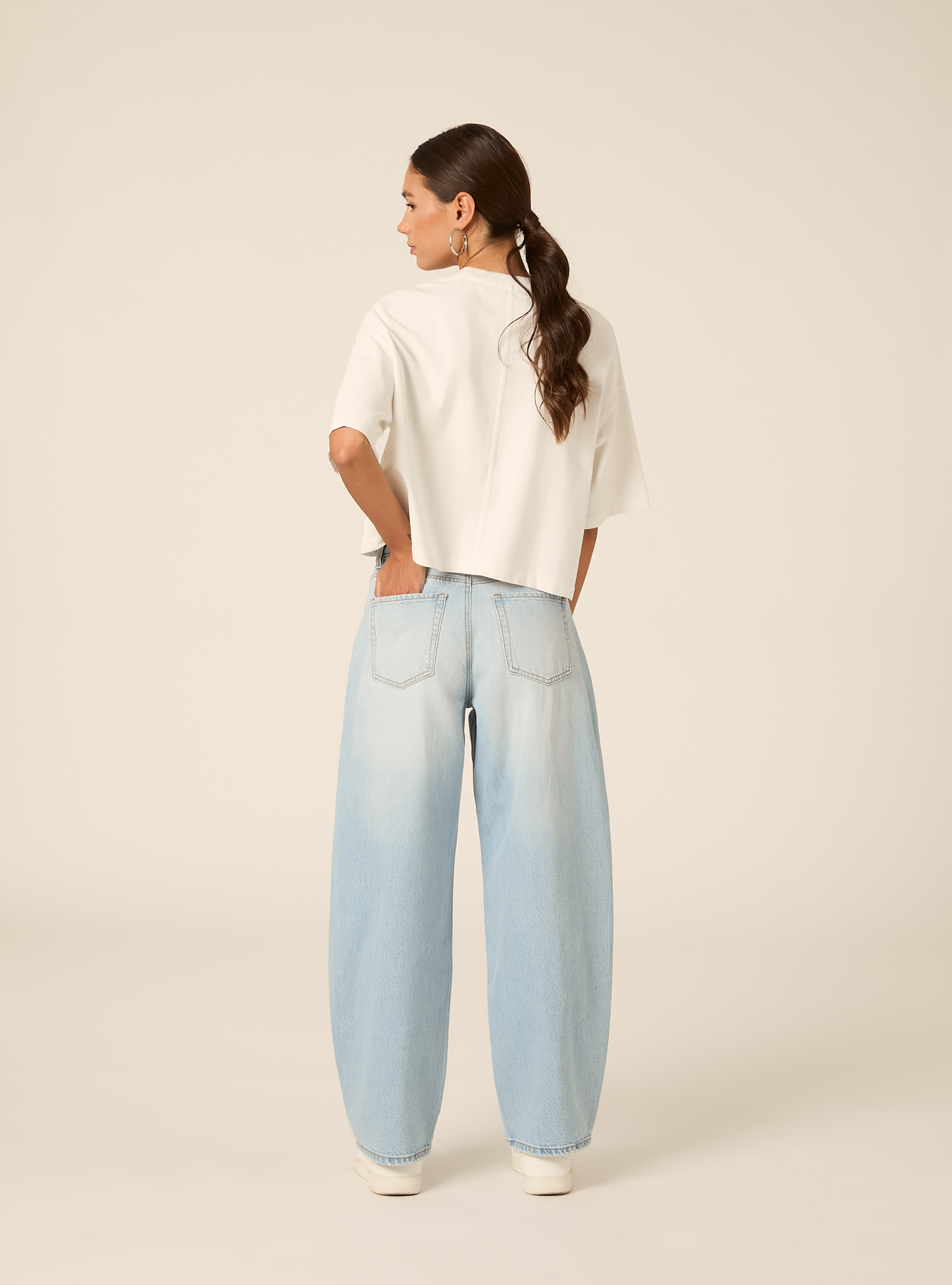 Jean coupe barrel taille haute, D006 AZURE