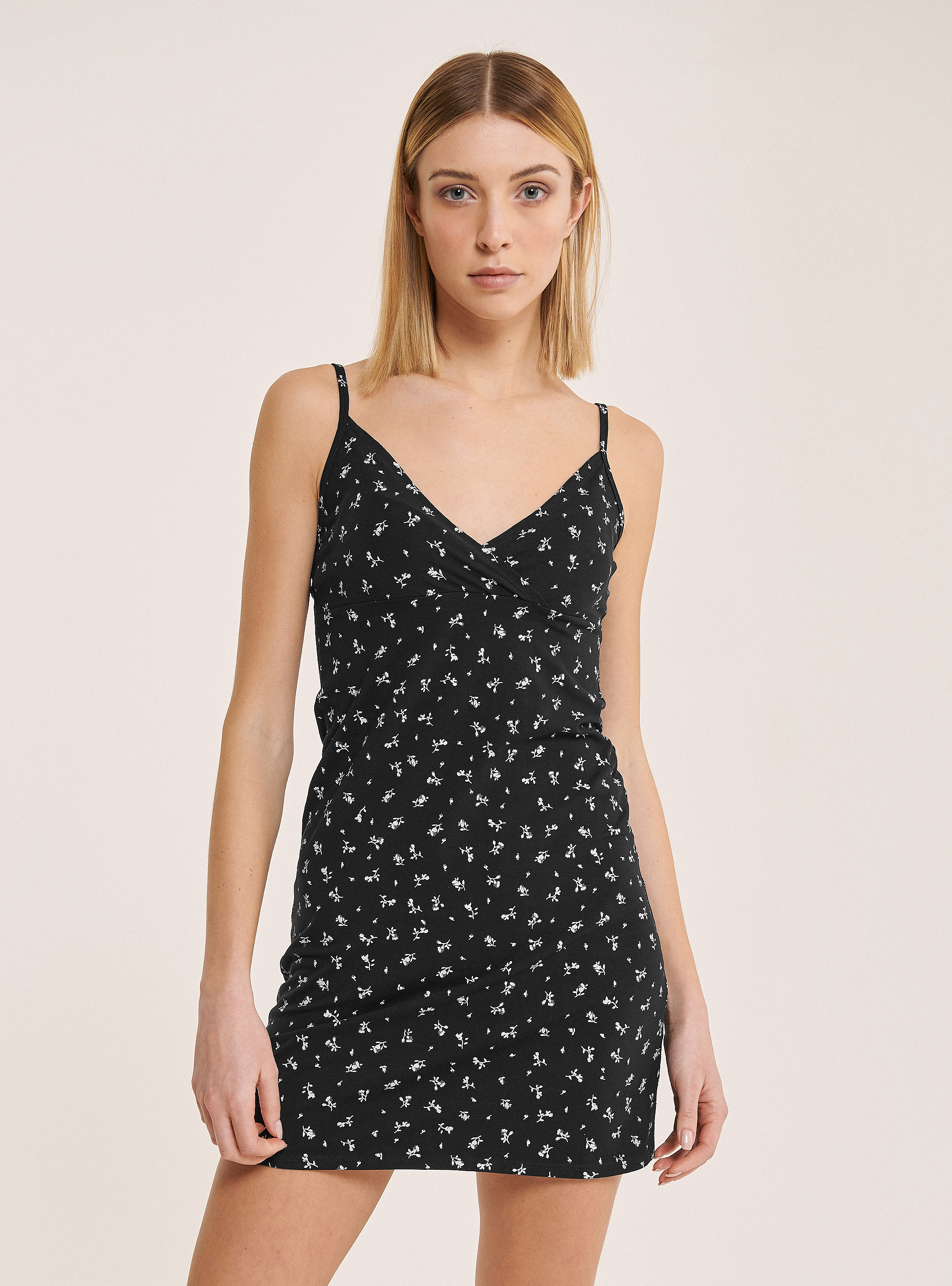 Vestito mini a fiori, BK1 BLACK