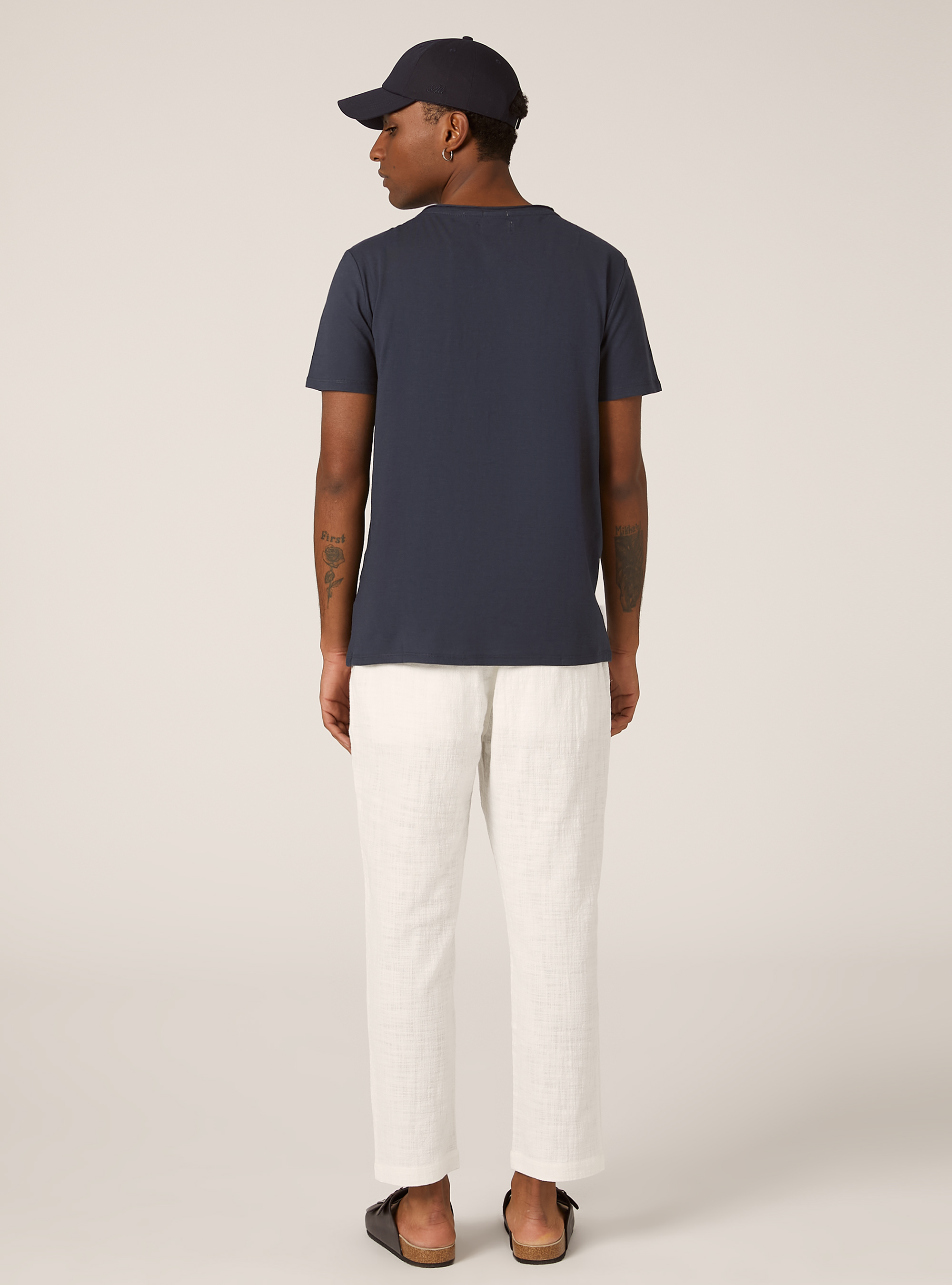 T-shirt &agrave; col en V en lin m&eacute;lang&eacute;, NA2 NAVY MEDIUM