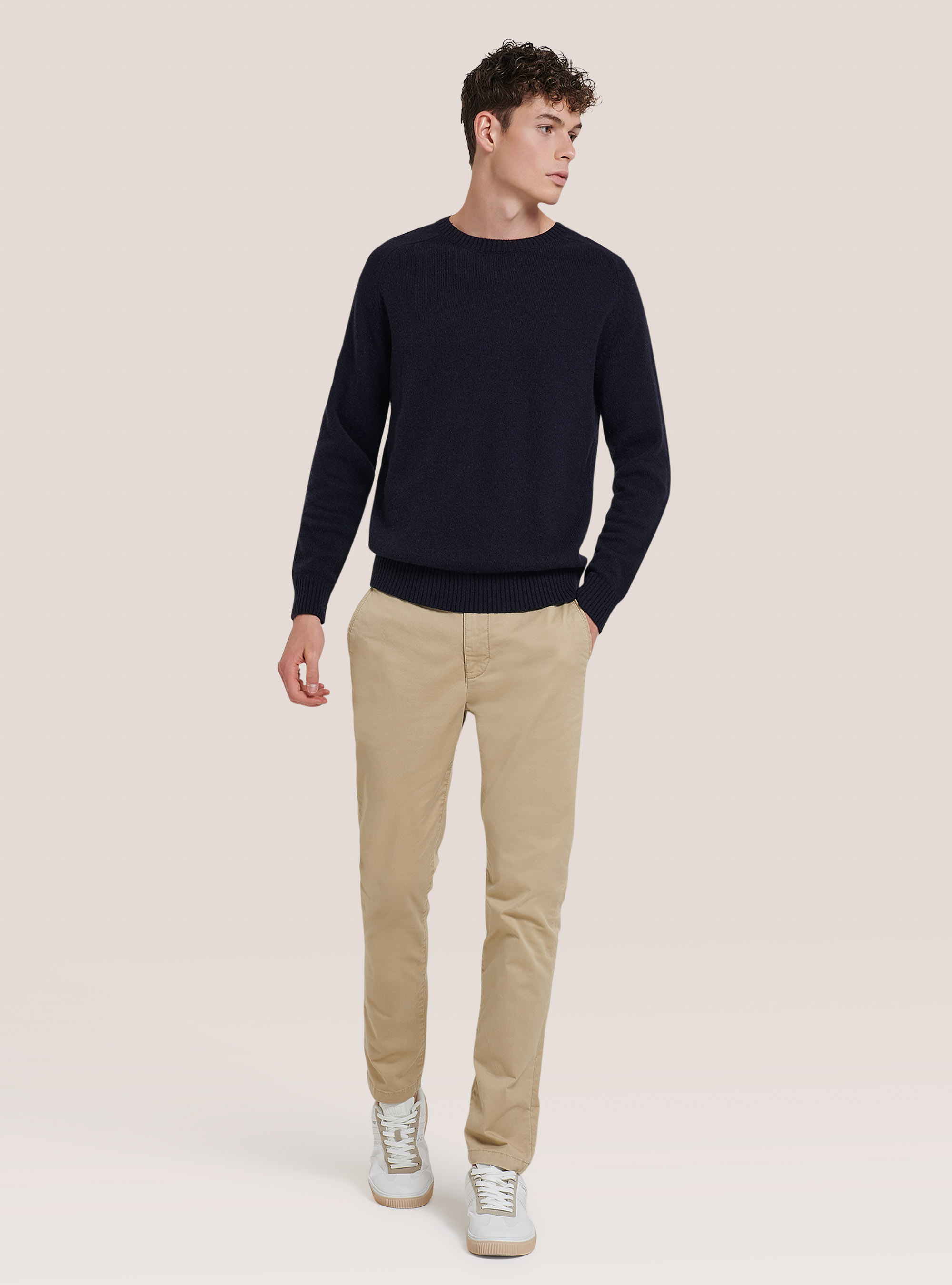 Pull à col ras du cou en laine mélangée, C0214 BLUE