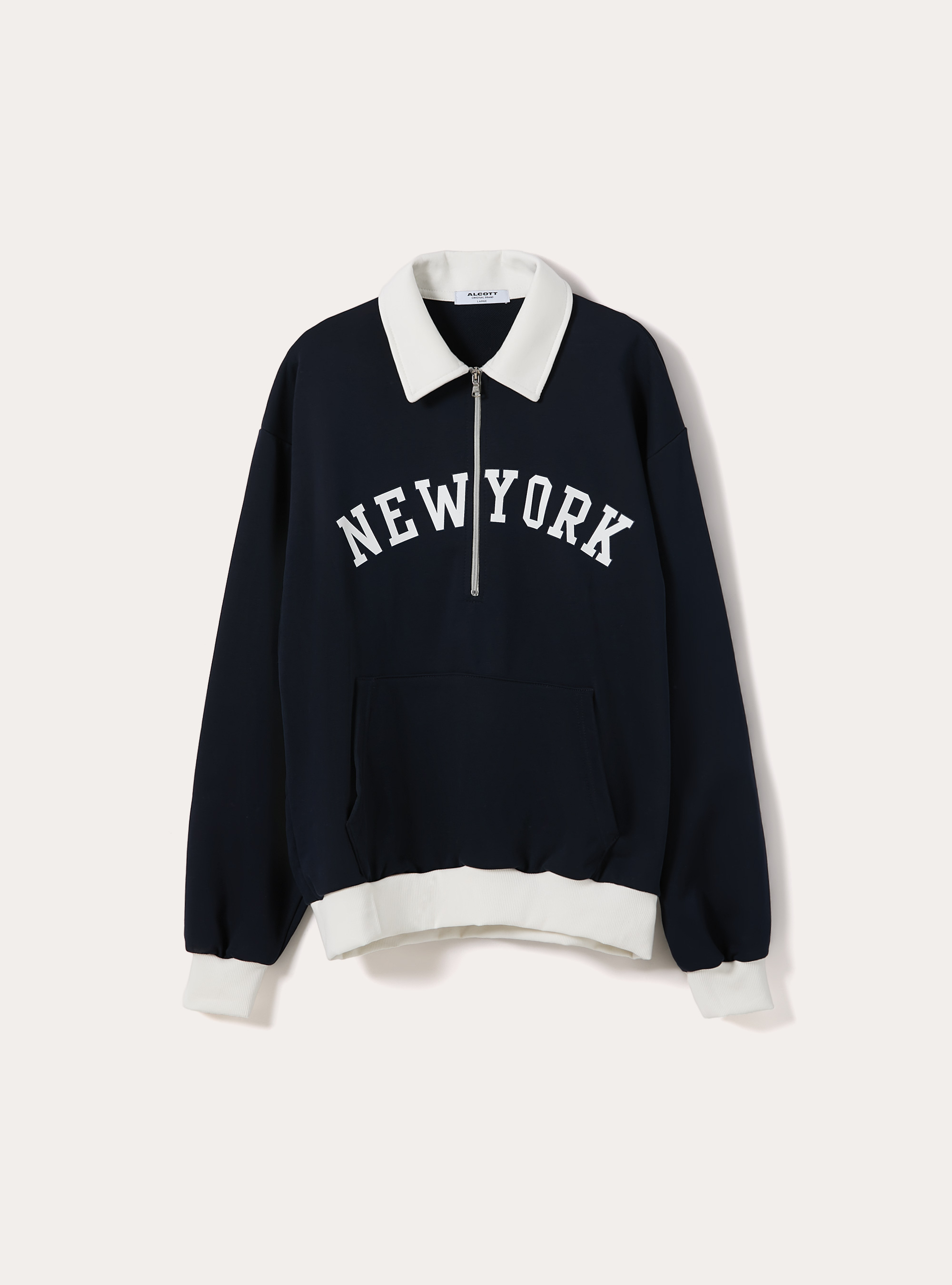 Felpa collo polo con zip boxy fit stampata, NA2 NAVY MEDIUM