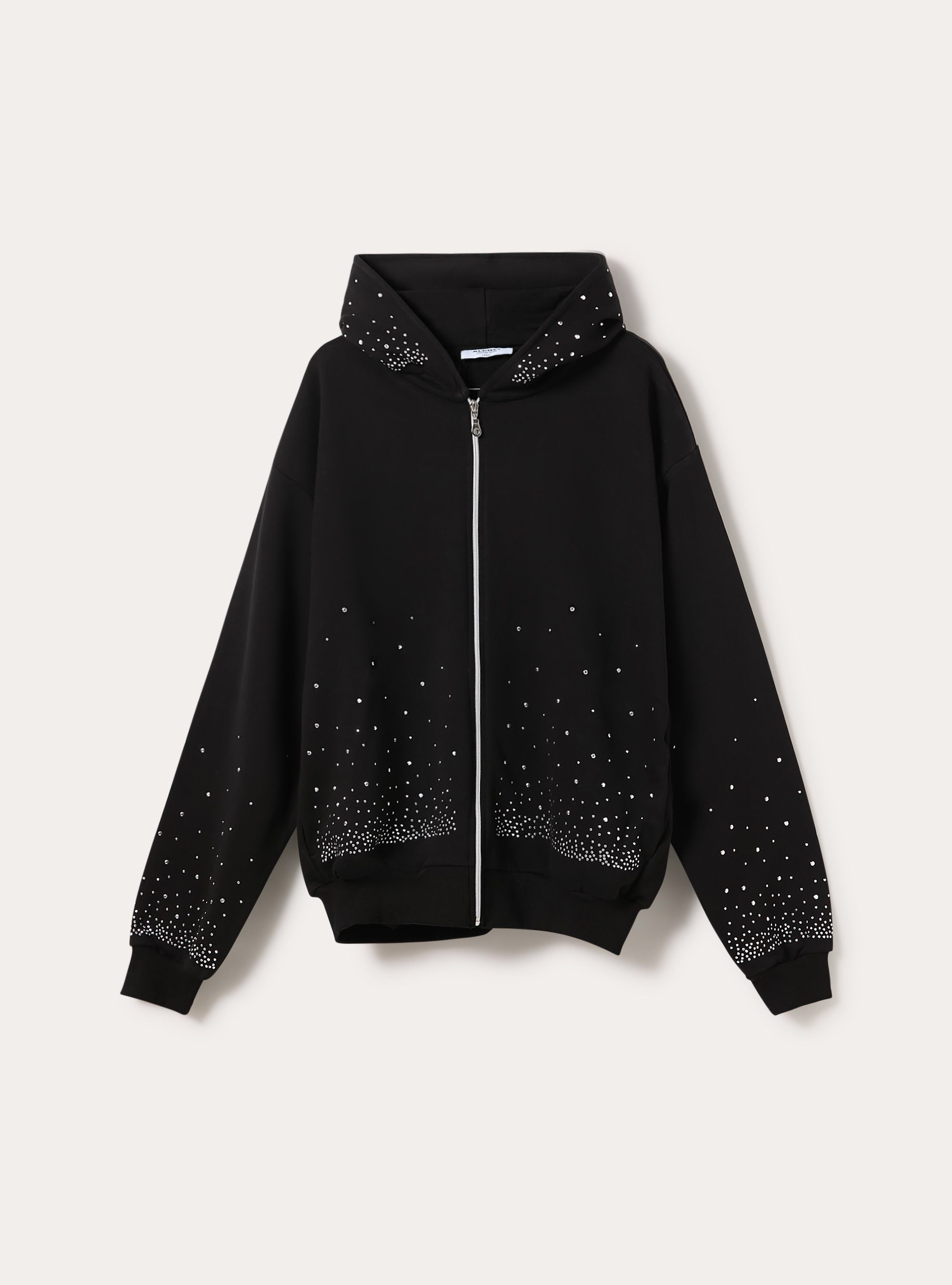 Cardigan cappuccio con strass boxy fit, BK1 BLACK