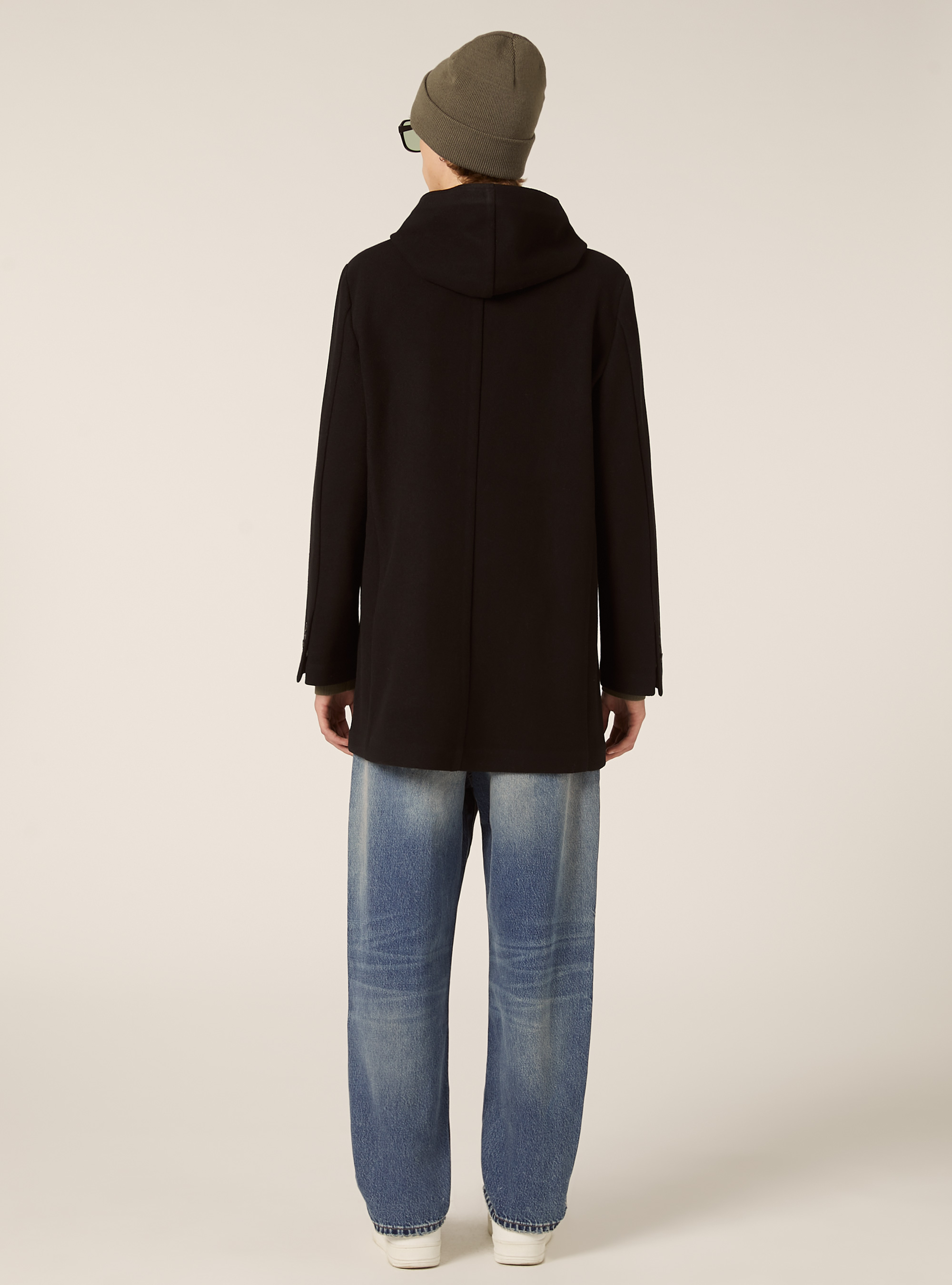 Unlined coat with hood, BK1 BLACK