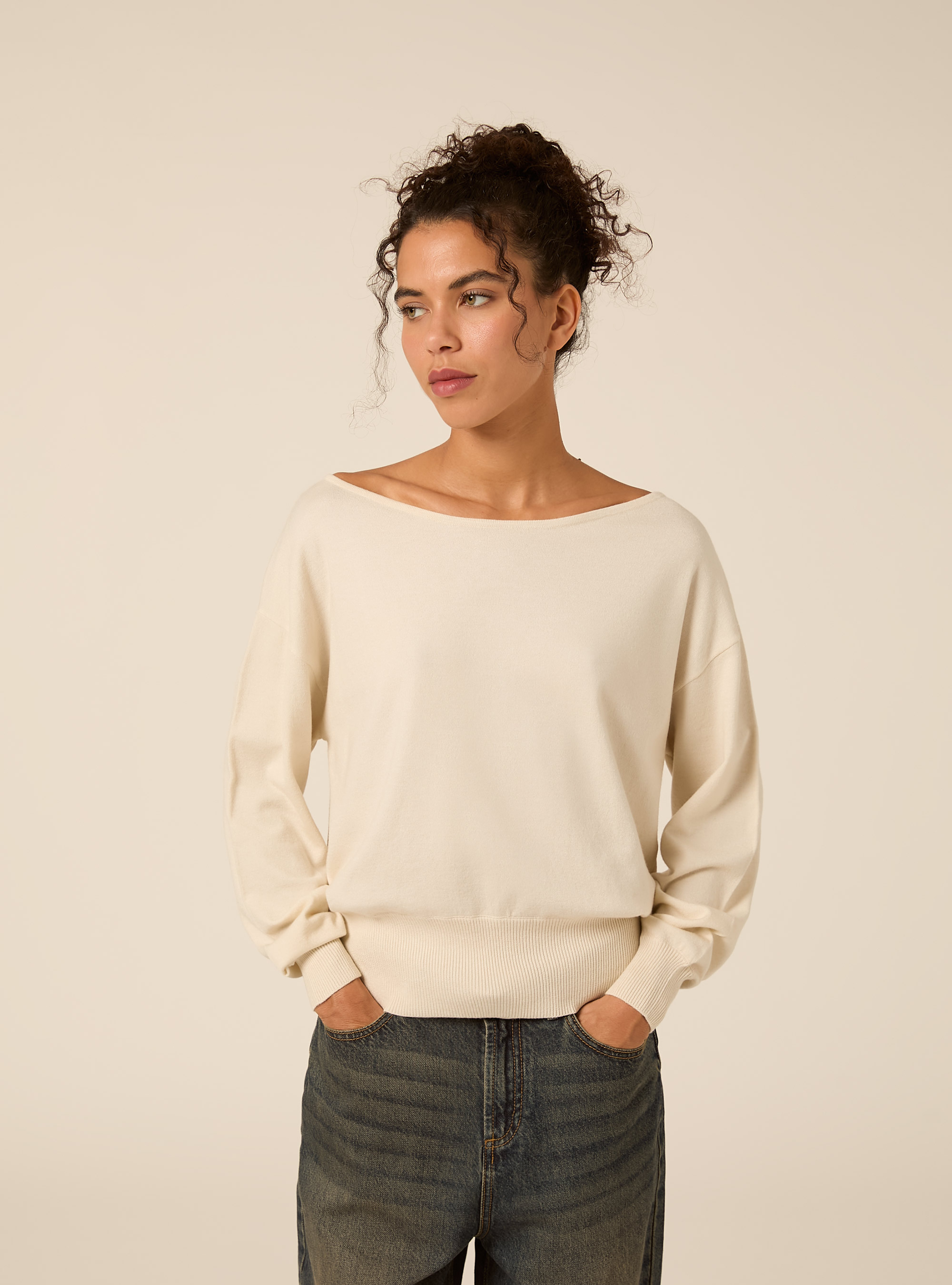 Maglia scollo a barca, MCR2 CREAM MEL MED