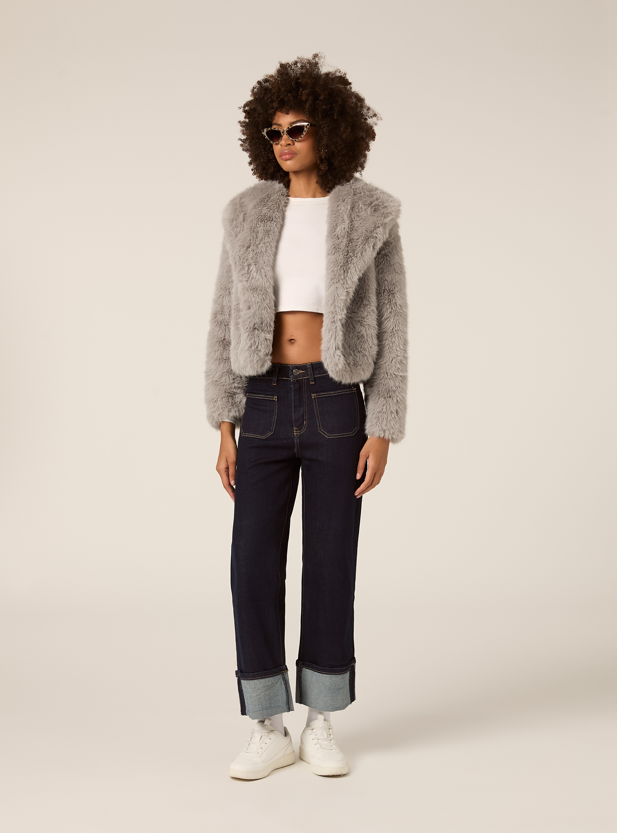 Pelliccia sintetica collo cappuccio, GY2 GREY MEDIUM