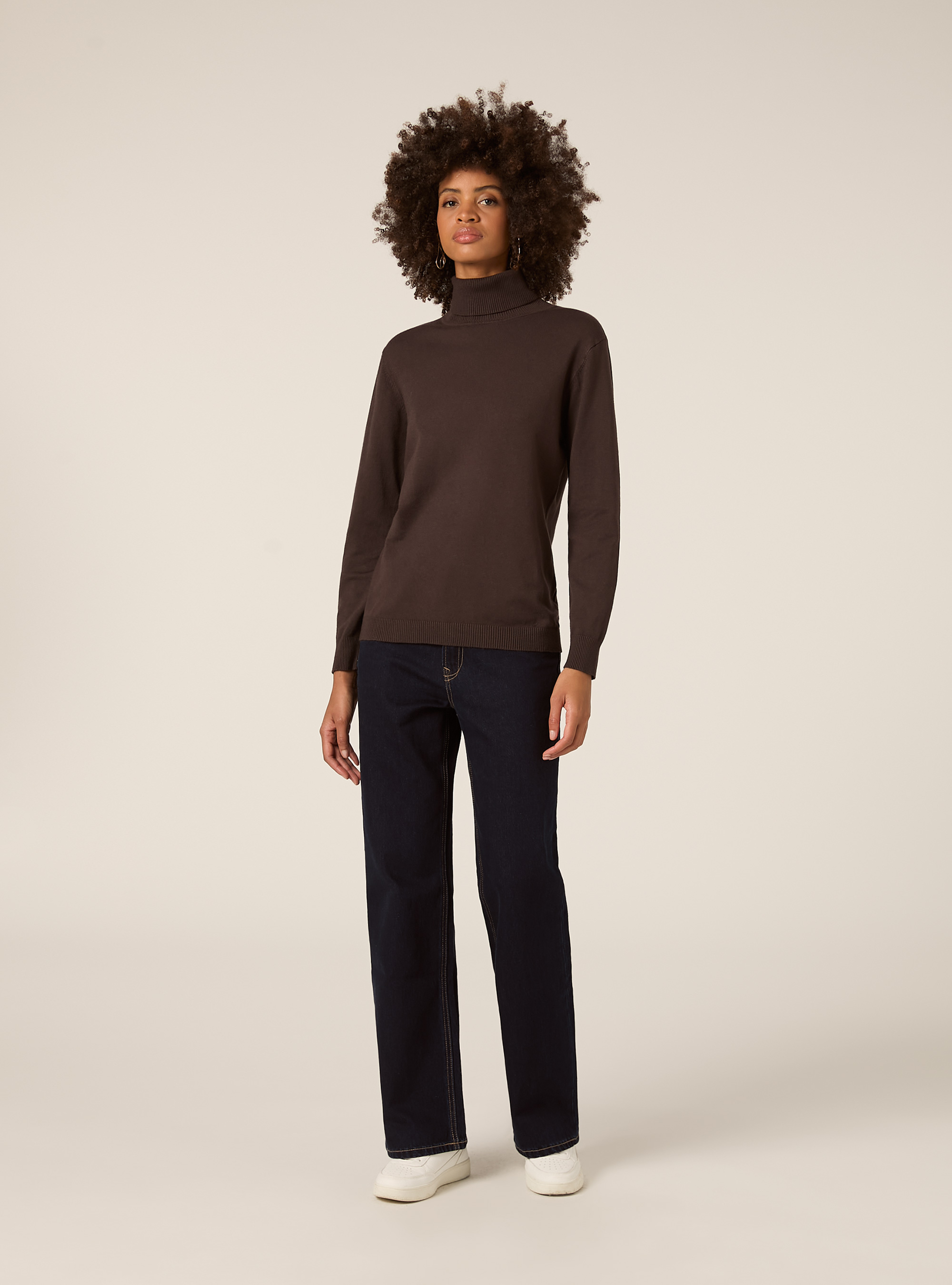 Jersey suave de cuello alto, BR1 BROWN DARK