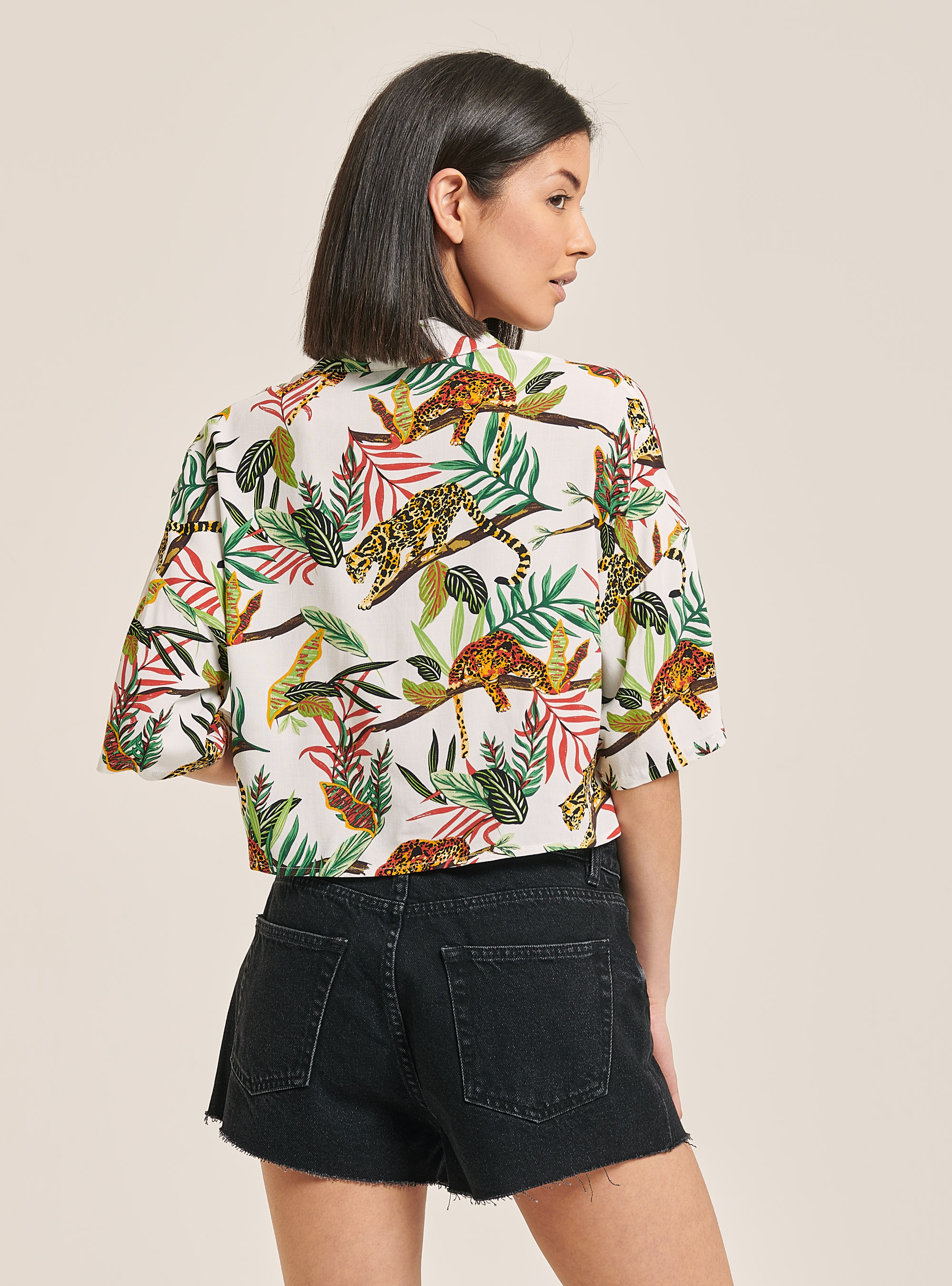 Hawaiian print cropped shirt, TROPICAL