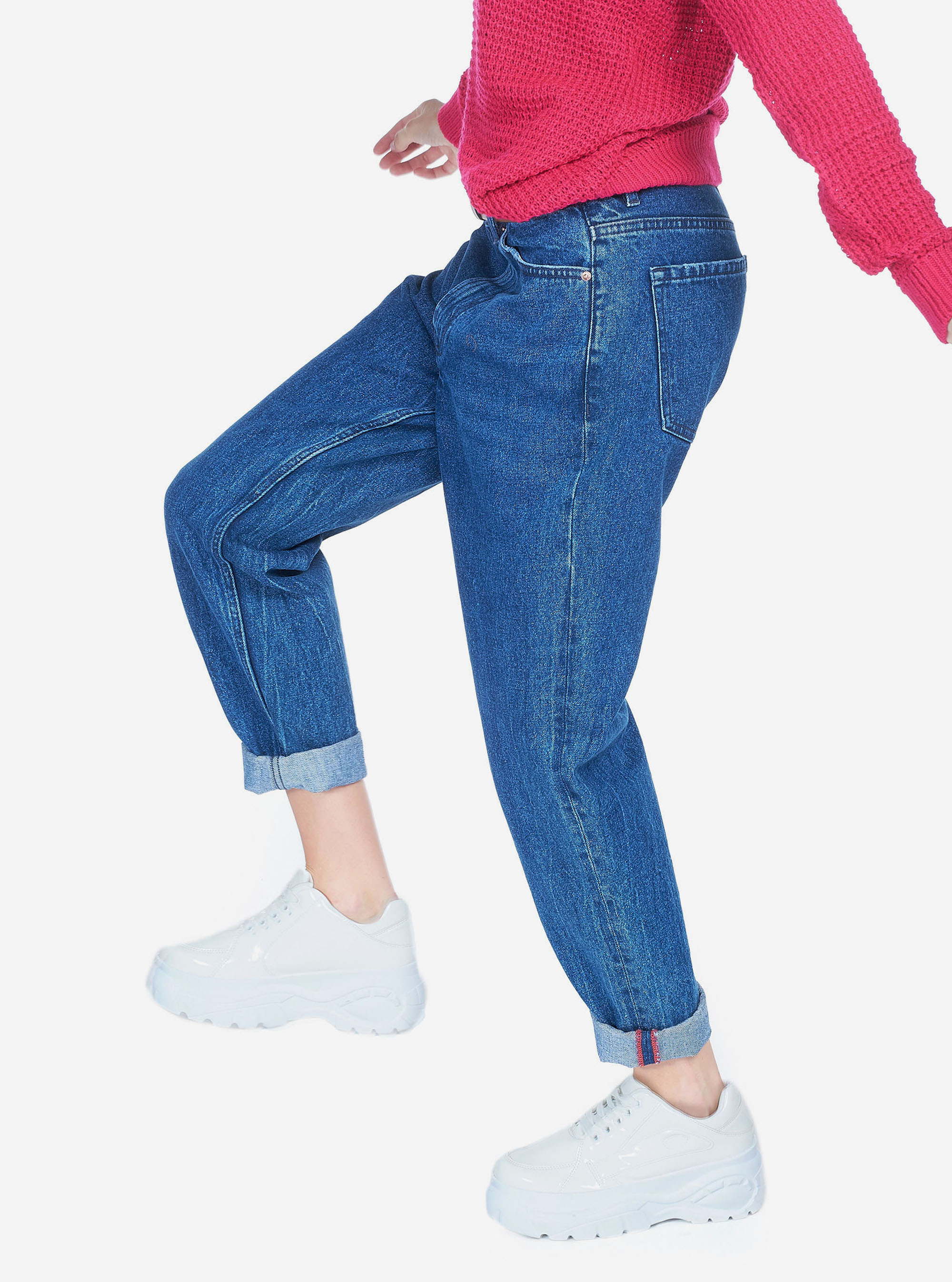 Jeans mom fit  taille haute, C218 BLUE NAVY