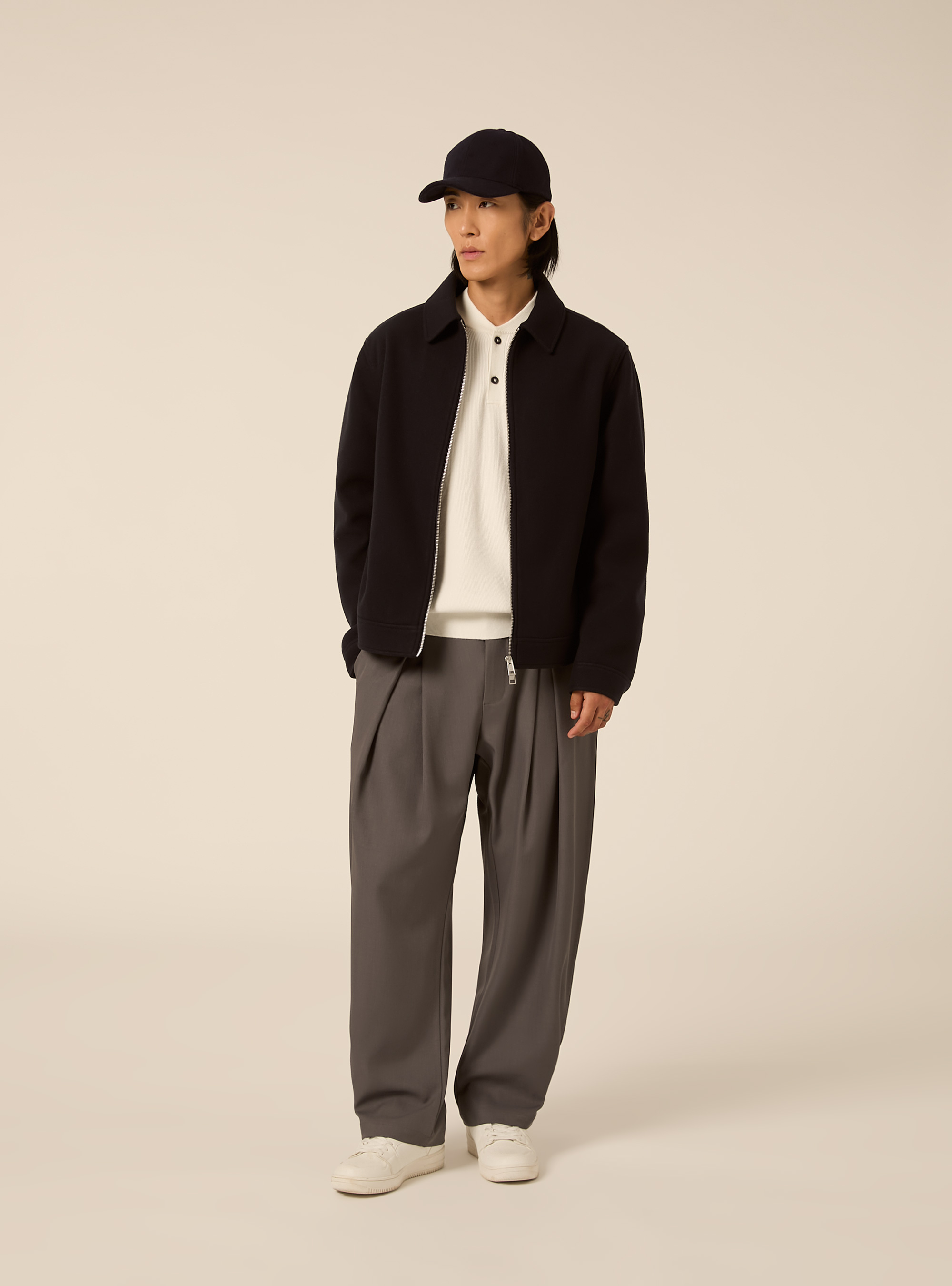 Bomber con colletto e zip frontale in panno, NA1 NAVY DARK