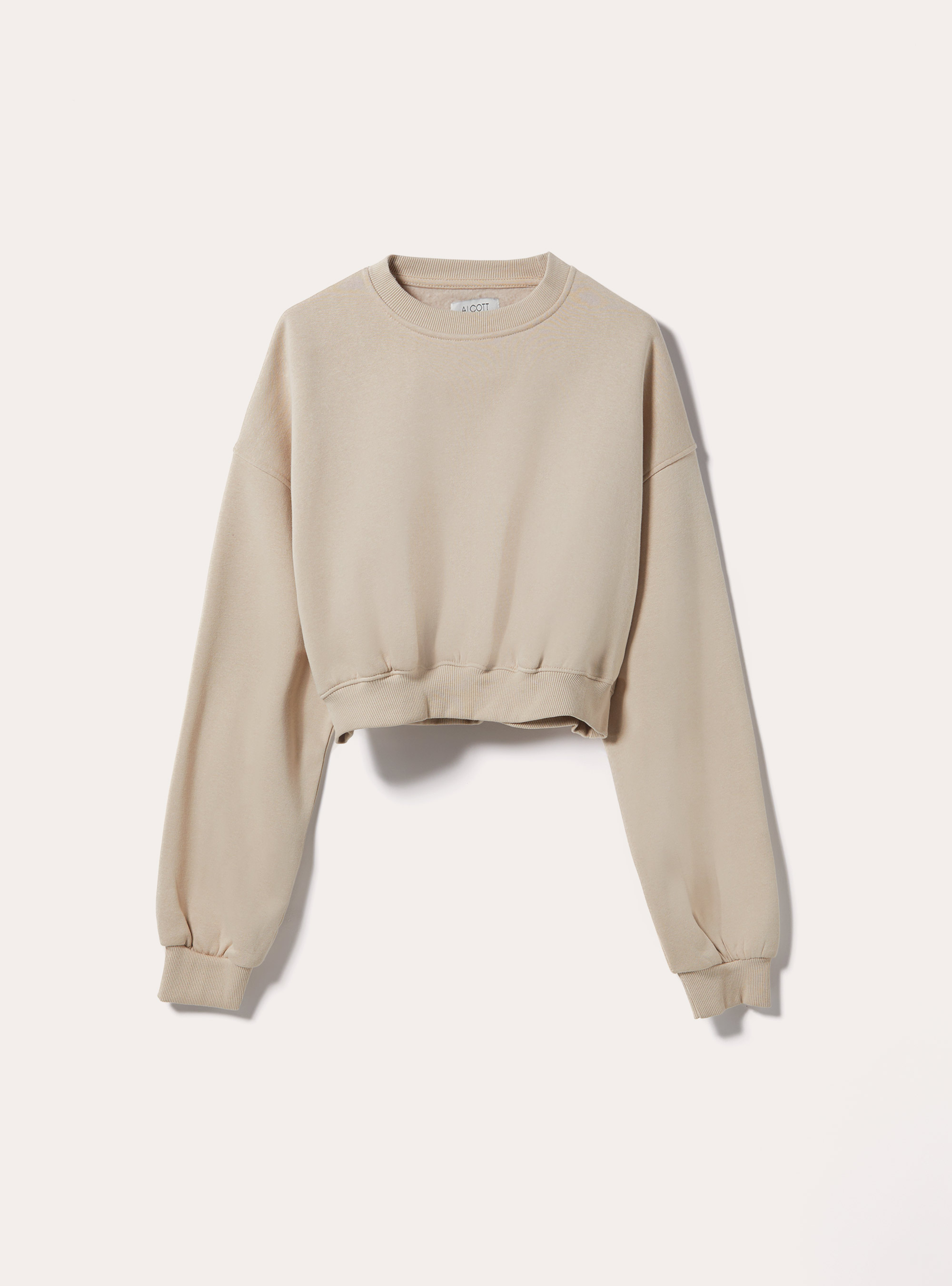 Sudadera de algodón con cuello redondo, BG2 BEIGE MEDIUM