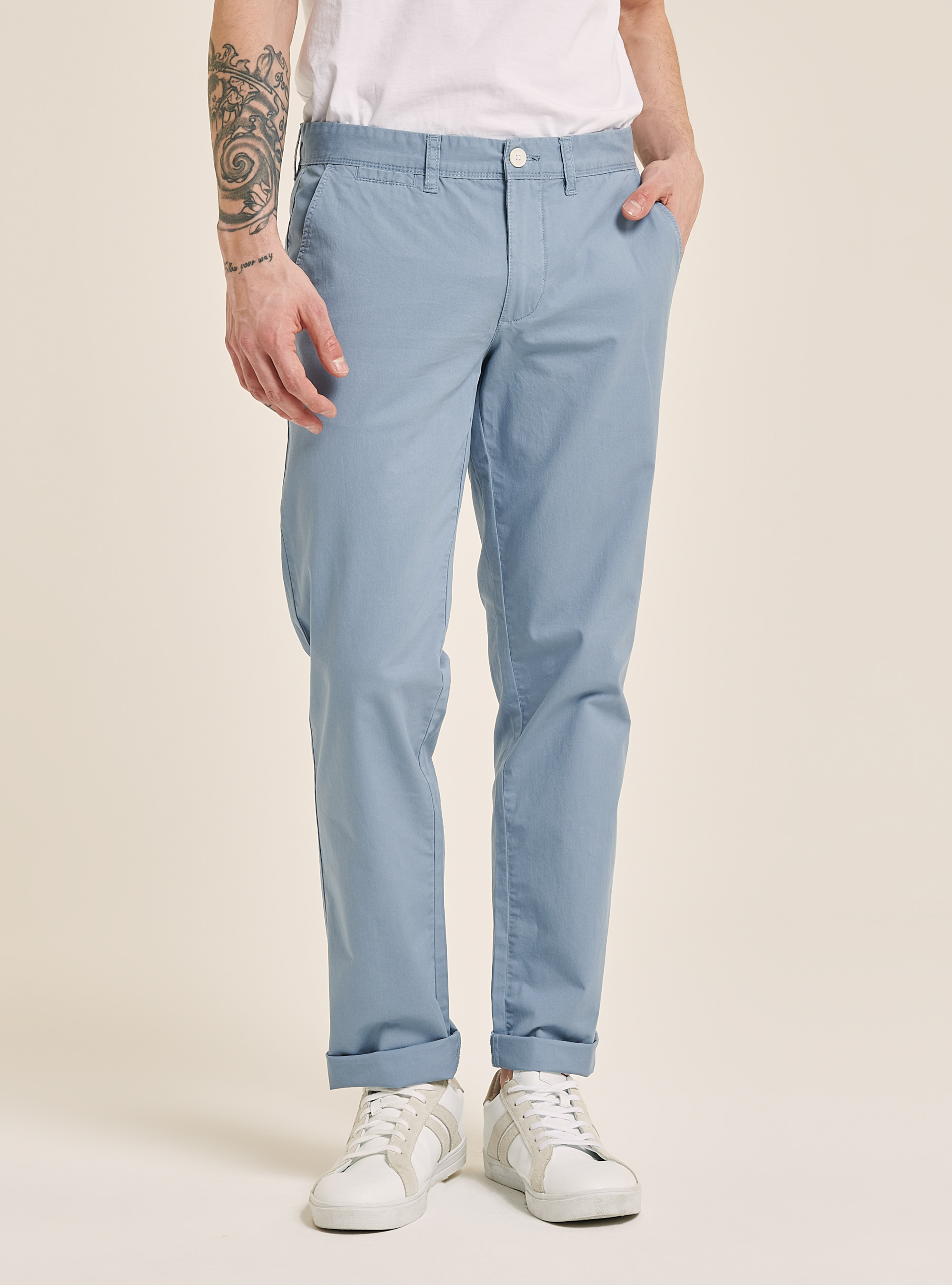 Twill chinos trousers, C1155 AZURRE