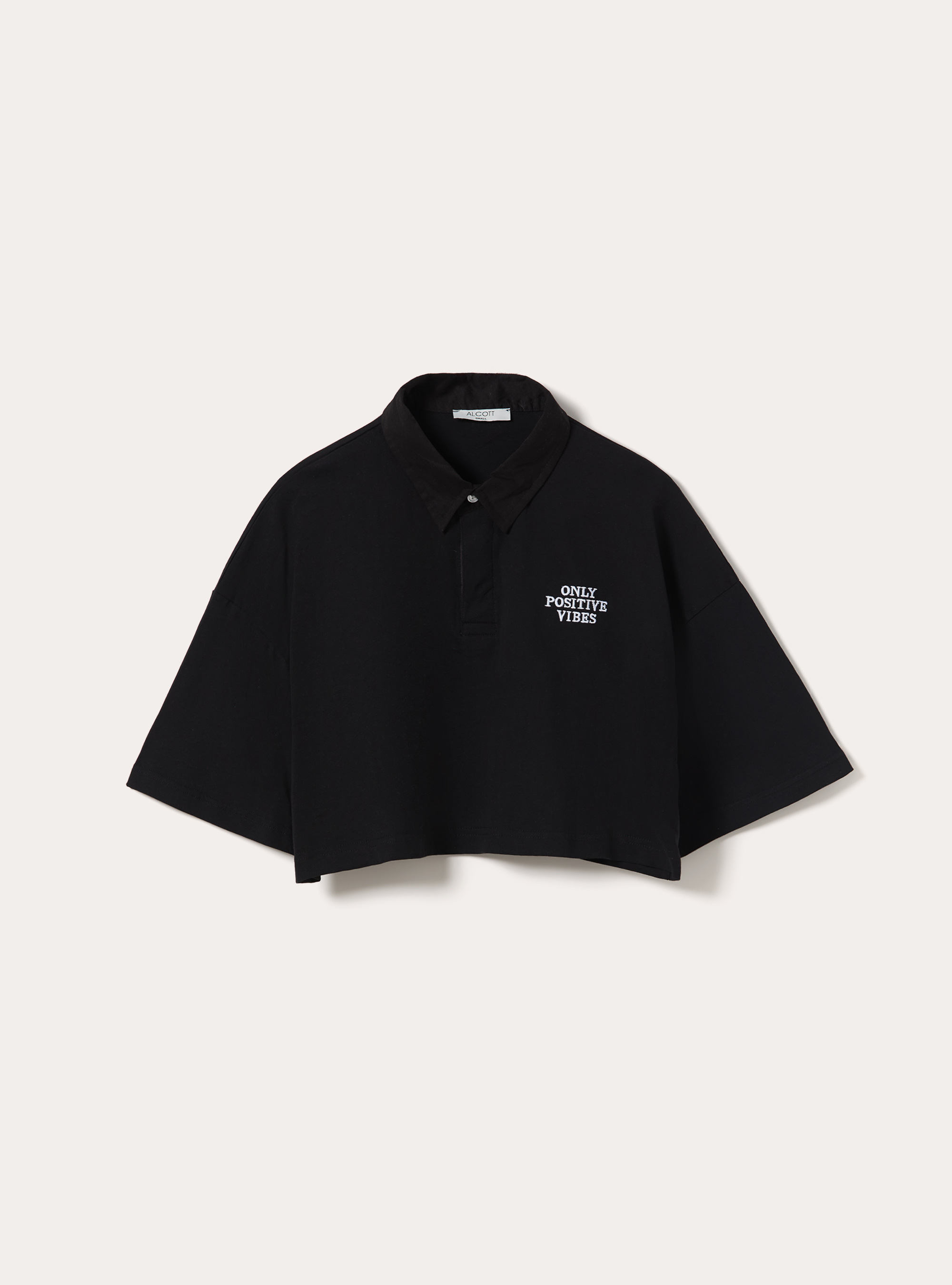 Polo crop tinta unita con ricamo, BK1 BLACK