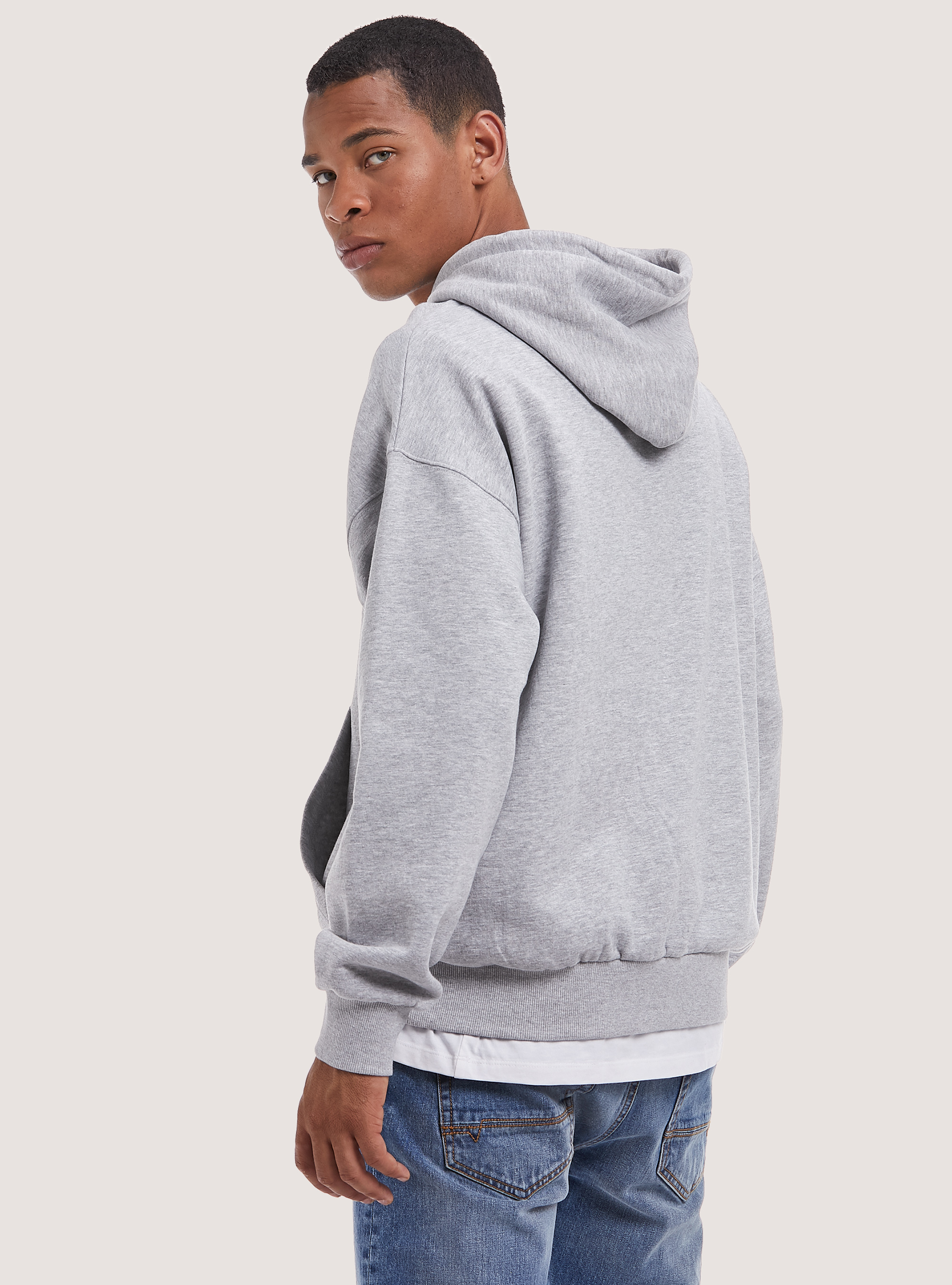 Felpa oversize con tasca a marsupio e cappuccio, GRIGIO CHIARO MELANGE