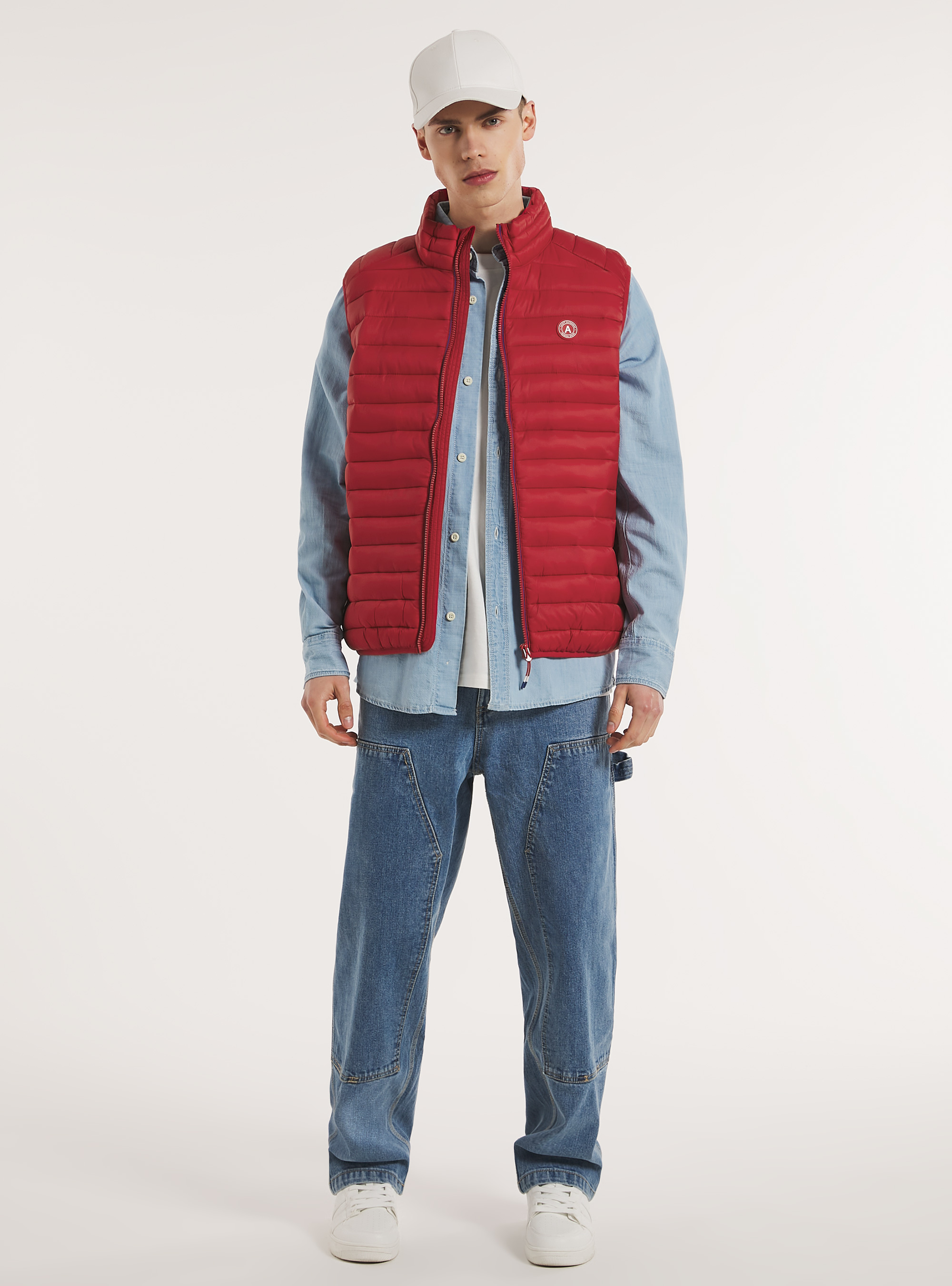 Chaqueta acolchada con mangas y cremallera en contraste, RD2 RED MEDIUM