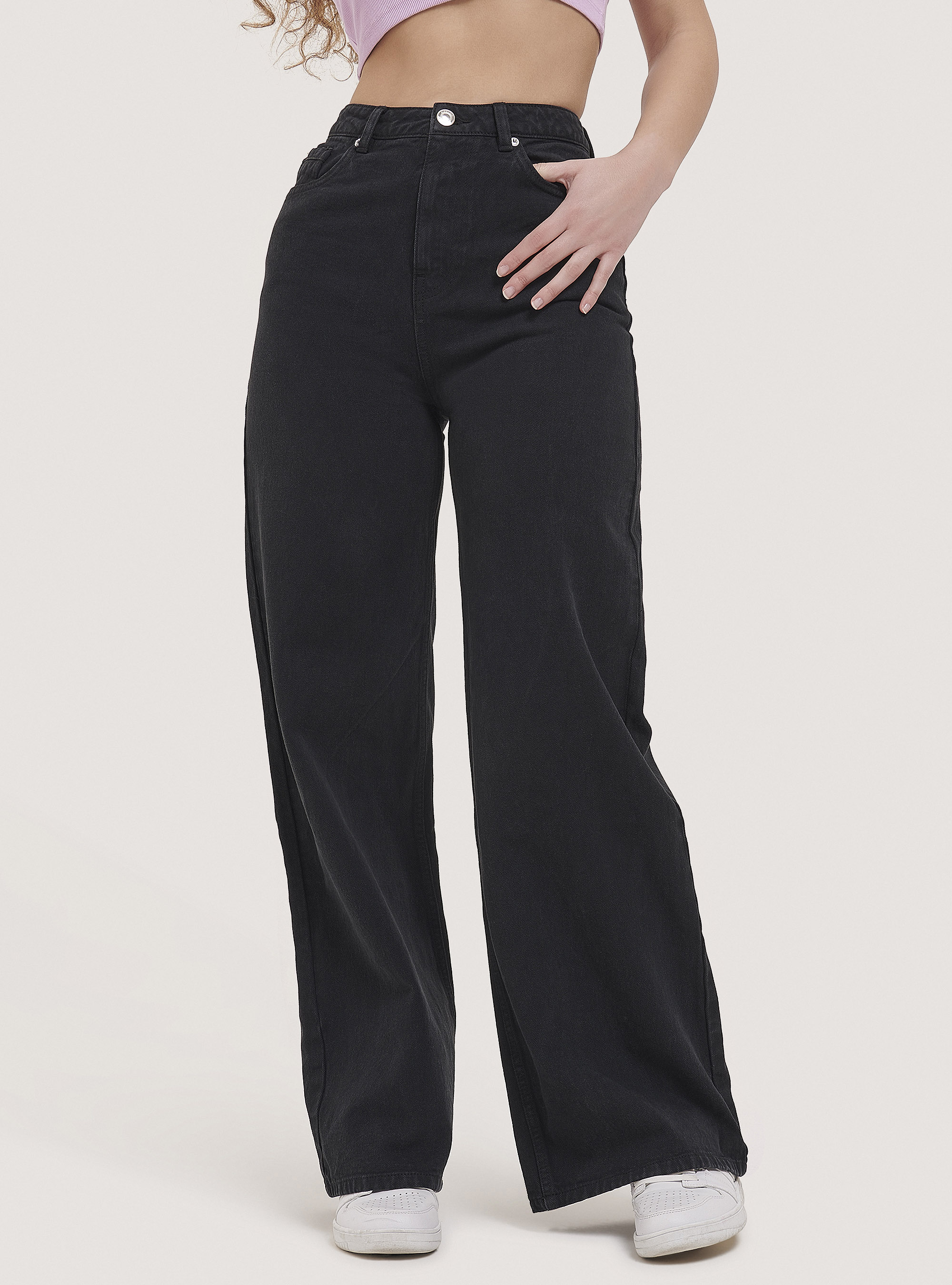 Wide leg trousers in twill, C101 BLACK