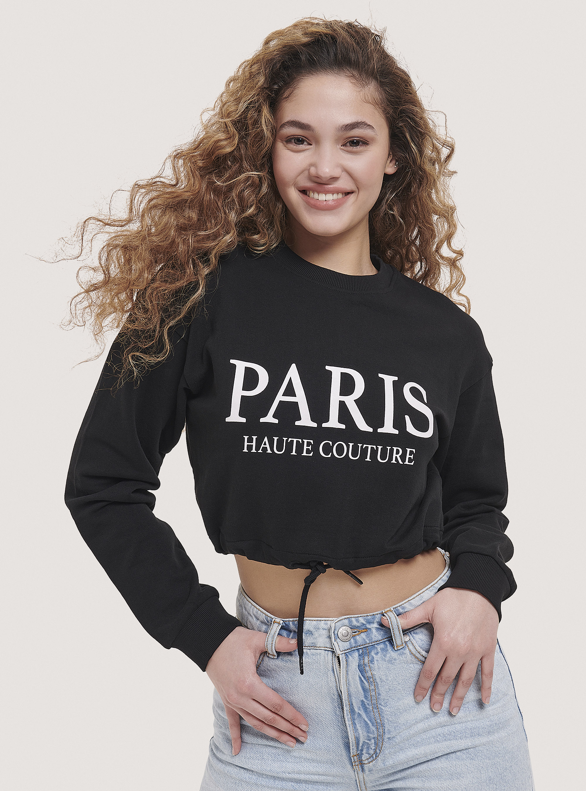 cropped sweatshirt with drawstring