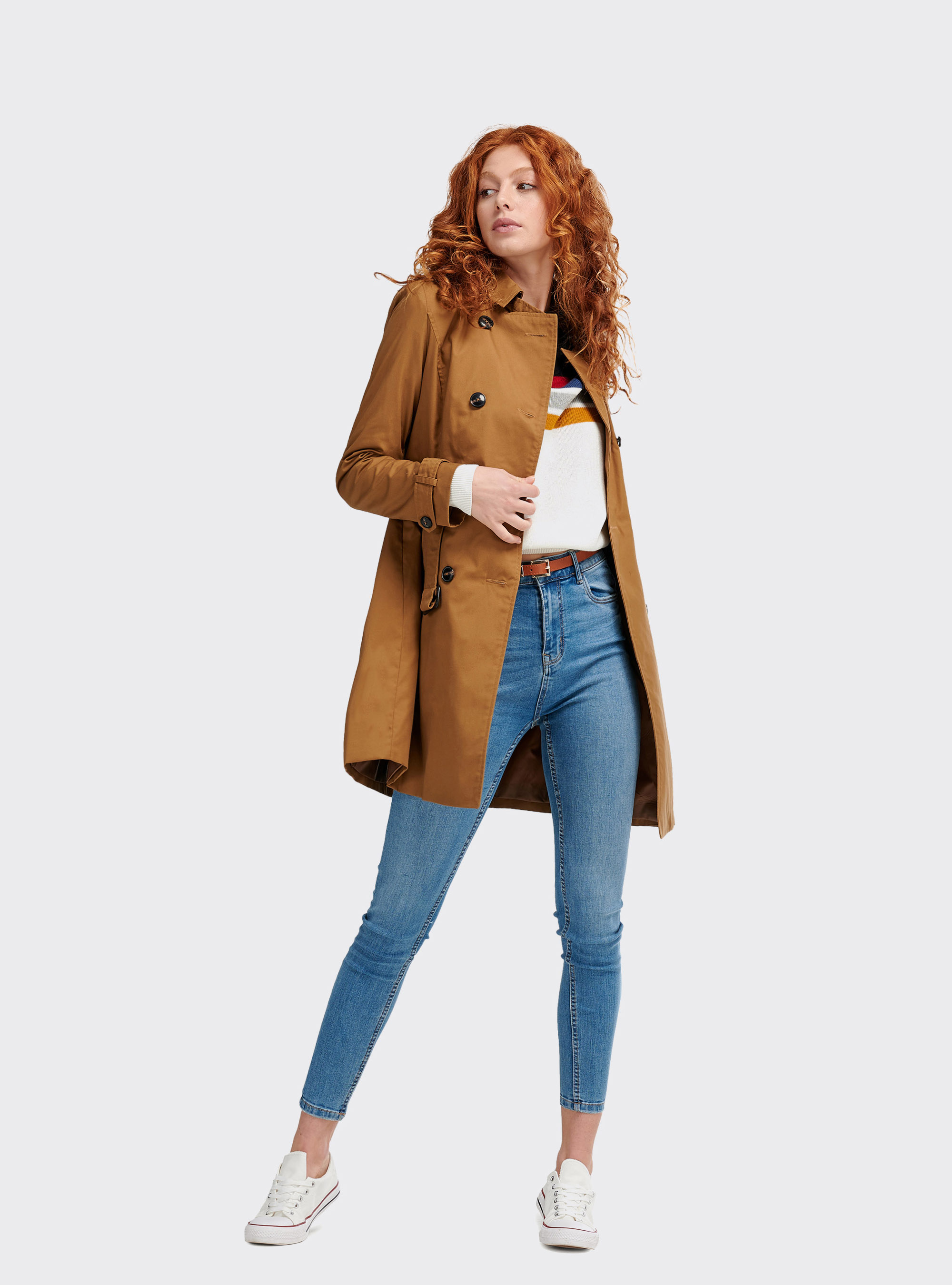 Trench long avec ceinture, C5572 TOBACCO