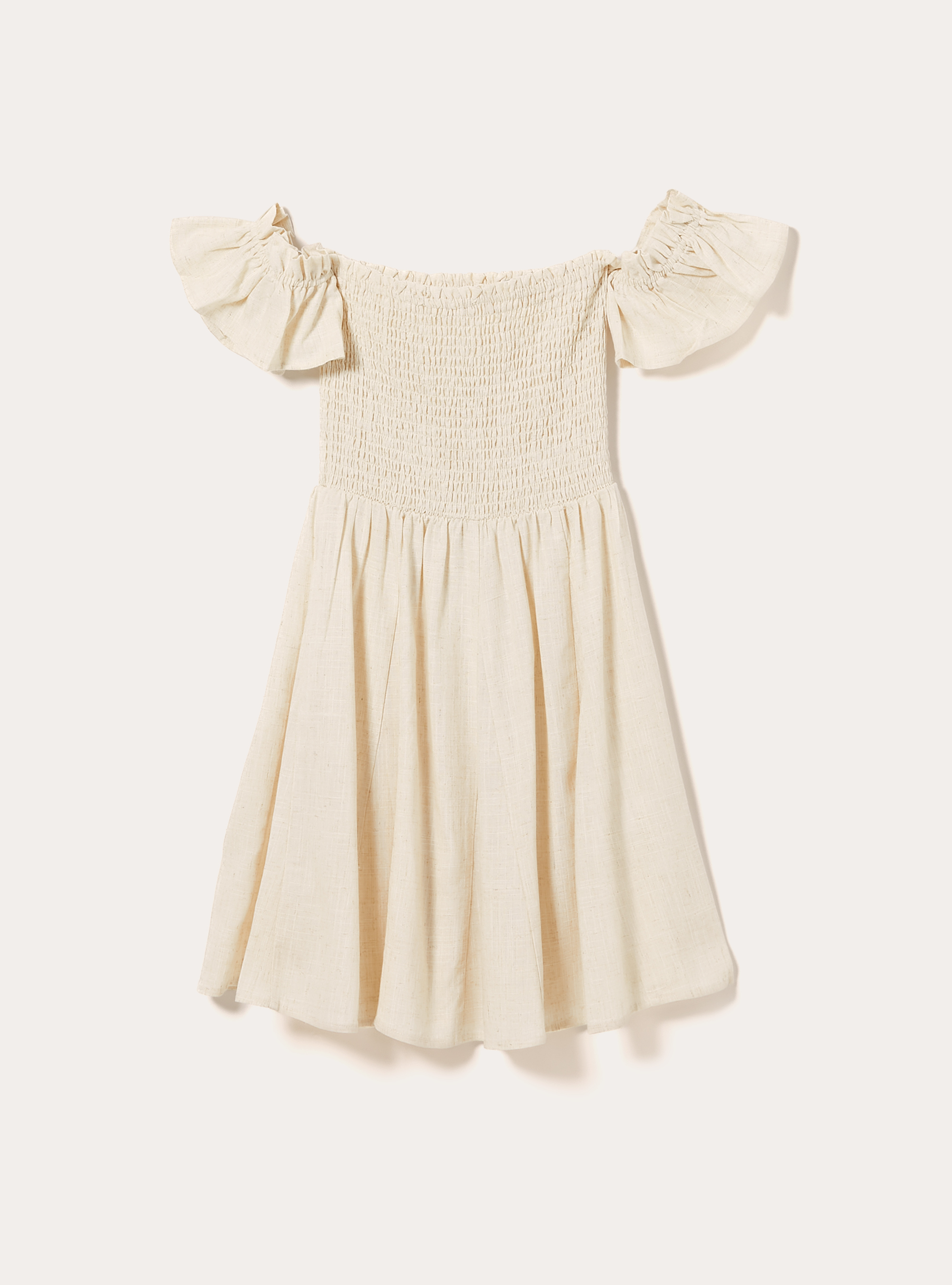 Linen blend gathered dress, MBG3 BEIGE MEL LIGHT