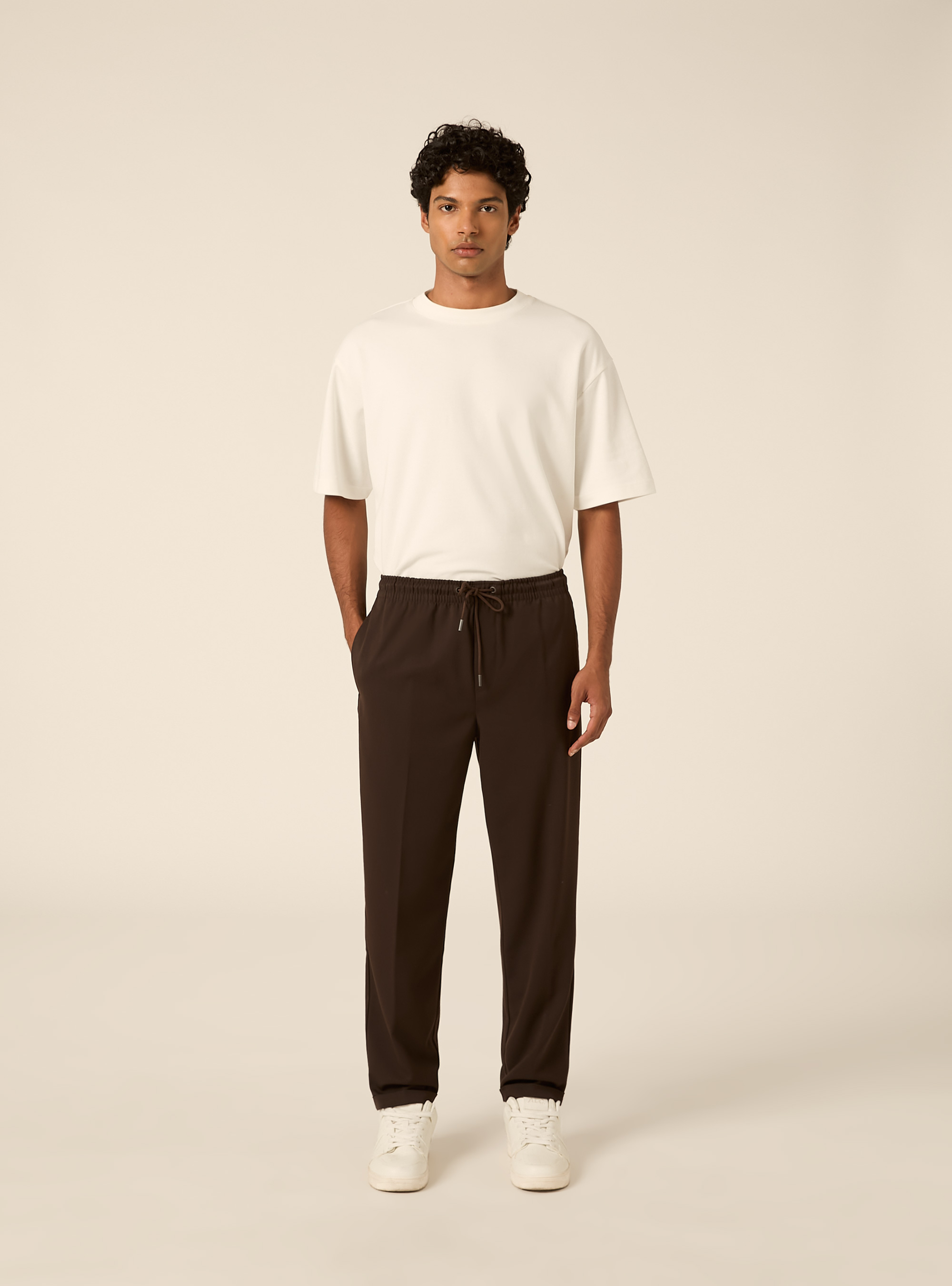 Tailored jogger trousers with elasticated drawstring waist, BR1 BROWN DARK