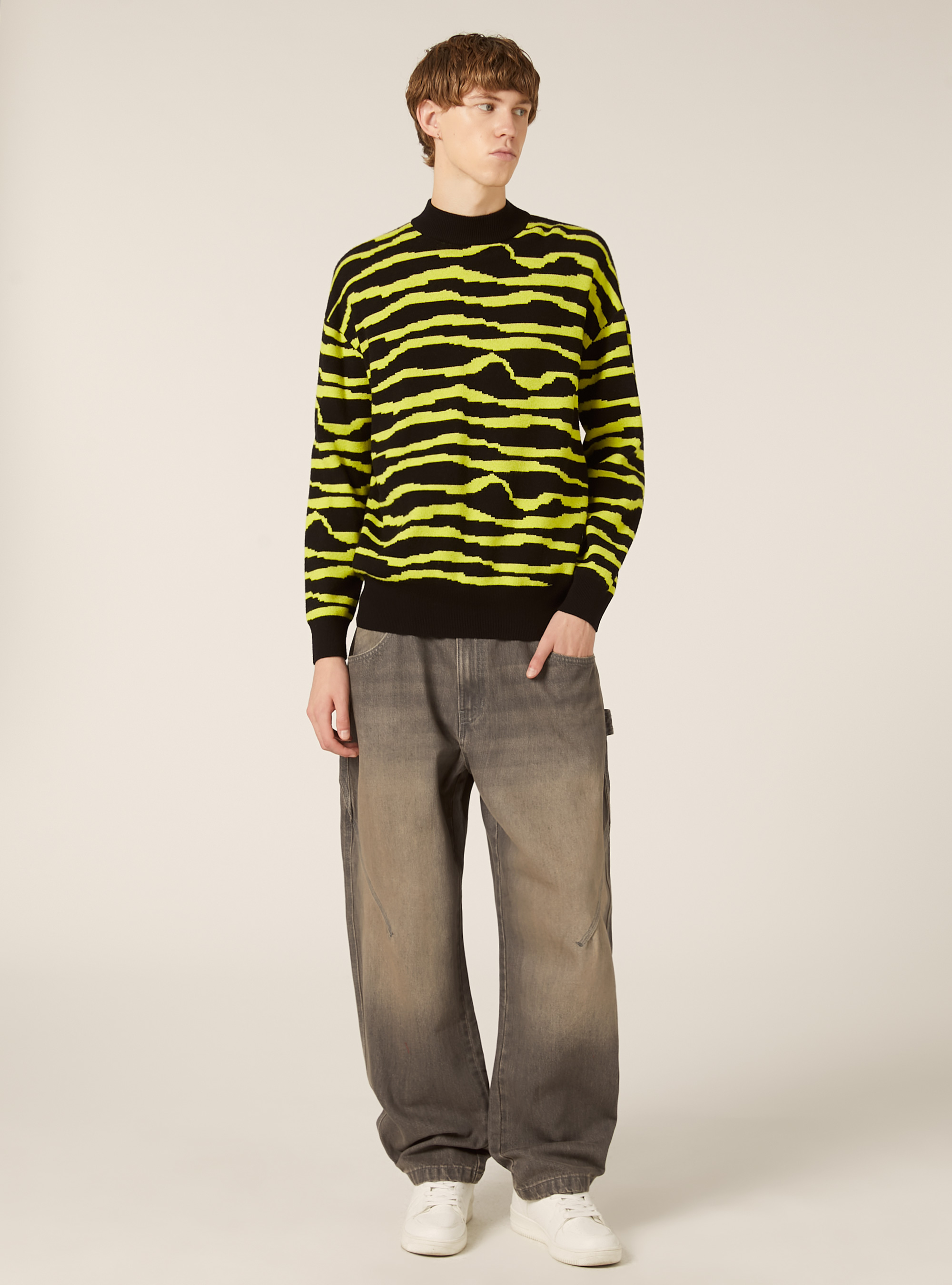 Pullover girocollo zebrato, BK1 BLACK