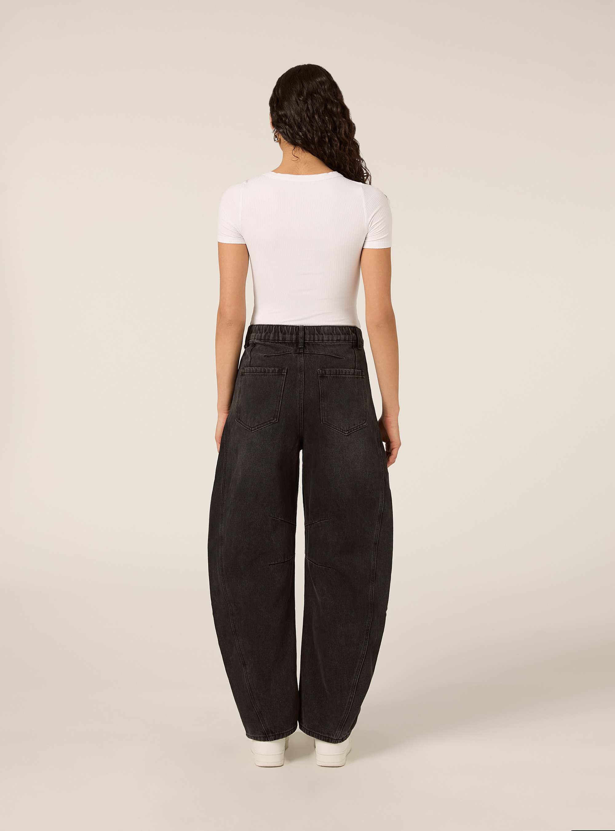 Jeans balloon con tagli ginocchio, D000 BLACK