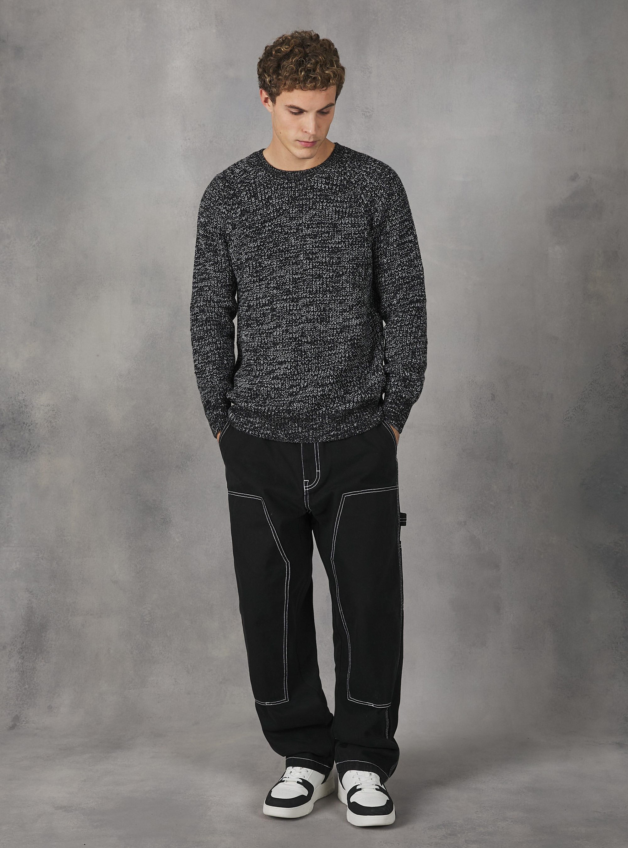 English rib crew-neck pullover, TBK1 TWIST BLACK