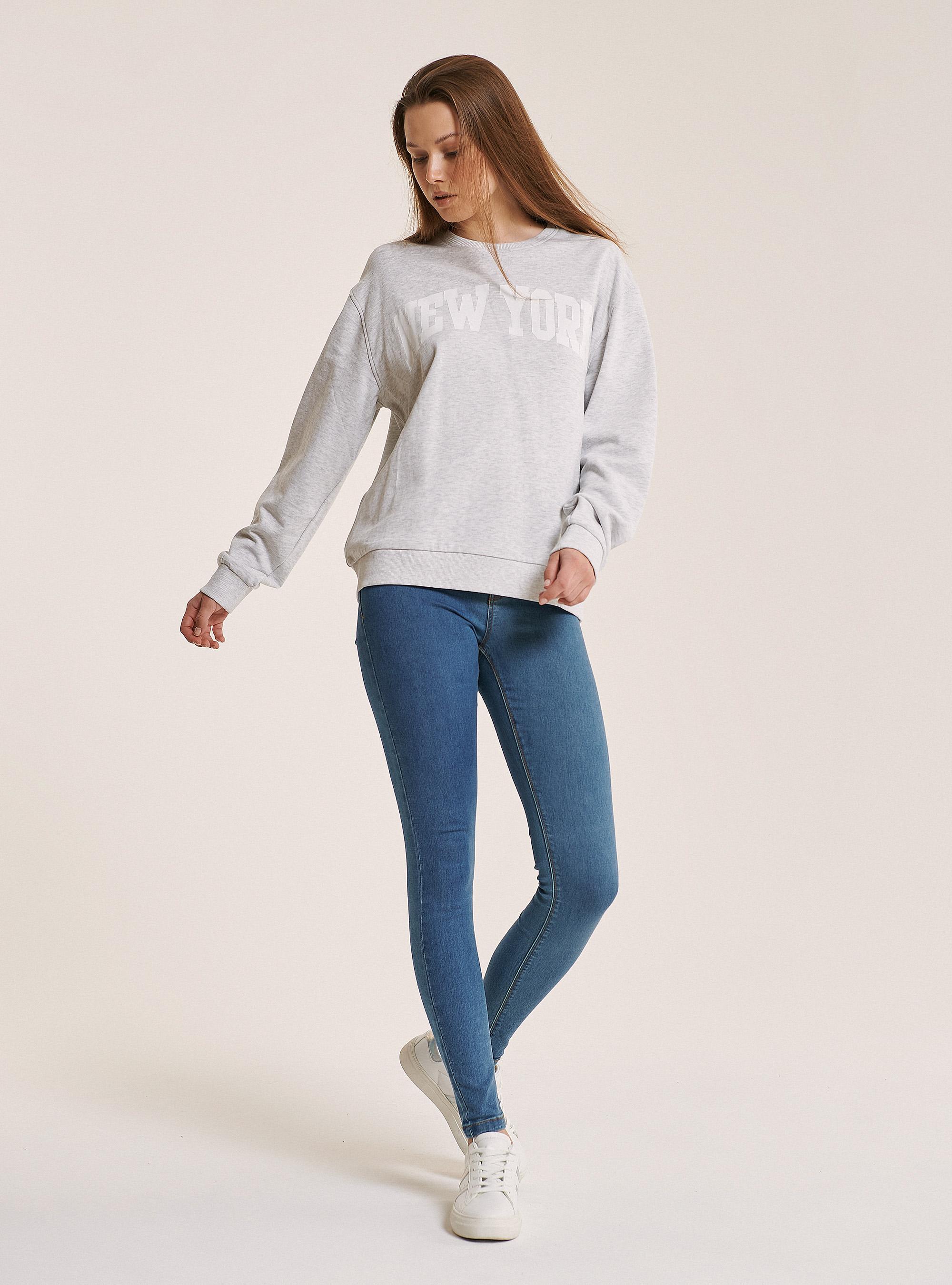 Oversized sweatshirt with lettering print, C148 ICE MELANGE