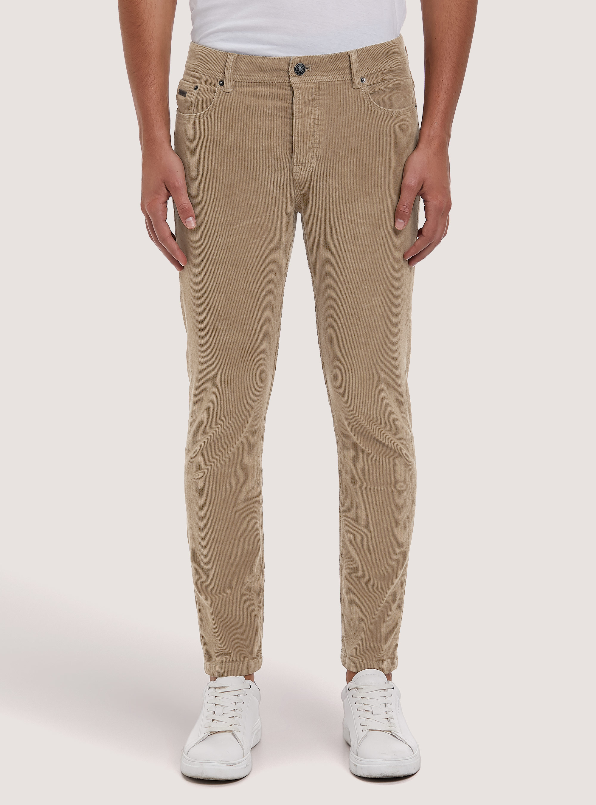 Pantaloni 5 tasche velluto stretch, BG3 BEIGE LIGHT