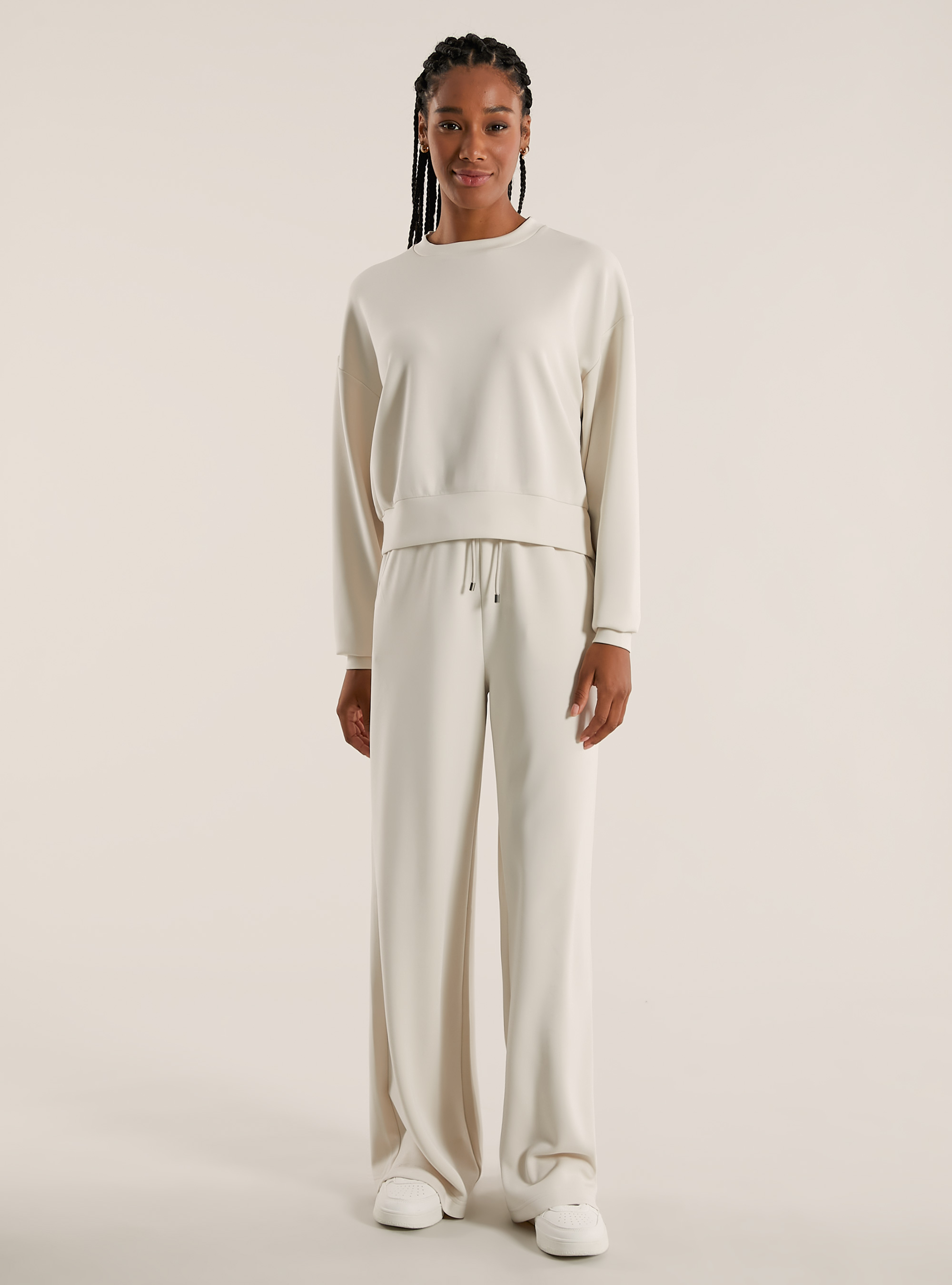 Cropped sweatshirt in soft scuba, BG3 BEIGE LIGHT