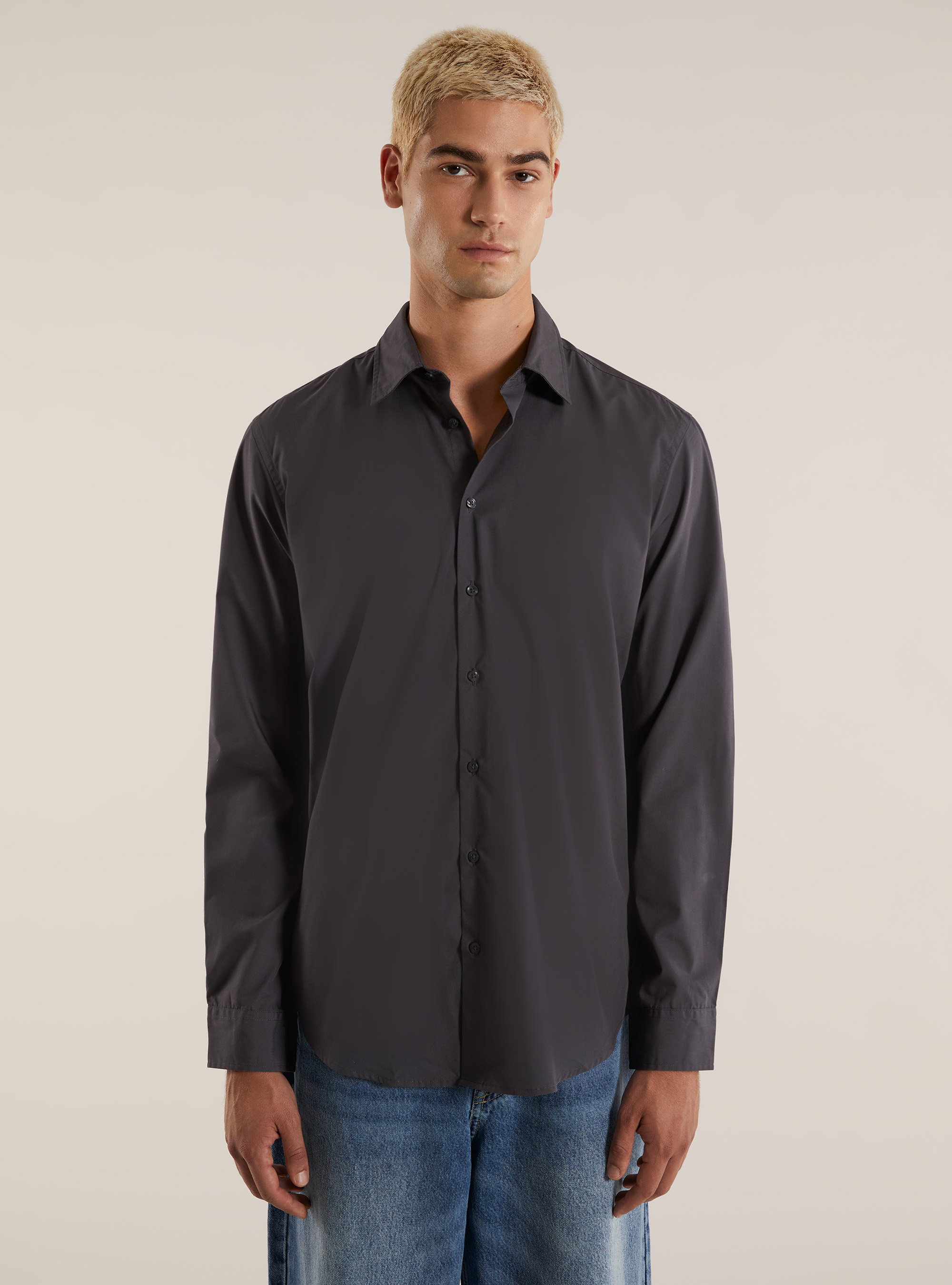 Chemise à manches longues de couleur unie, GY1 GREY DARK