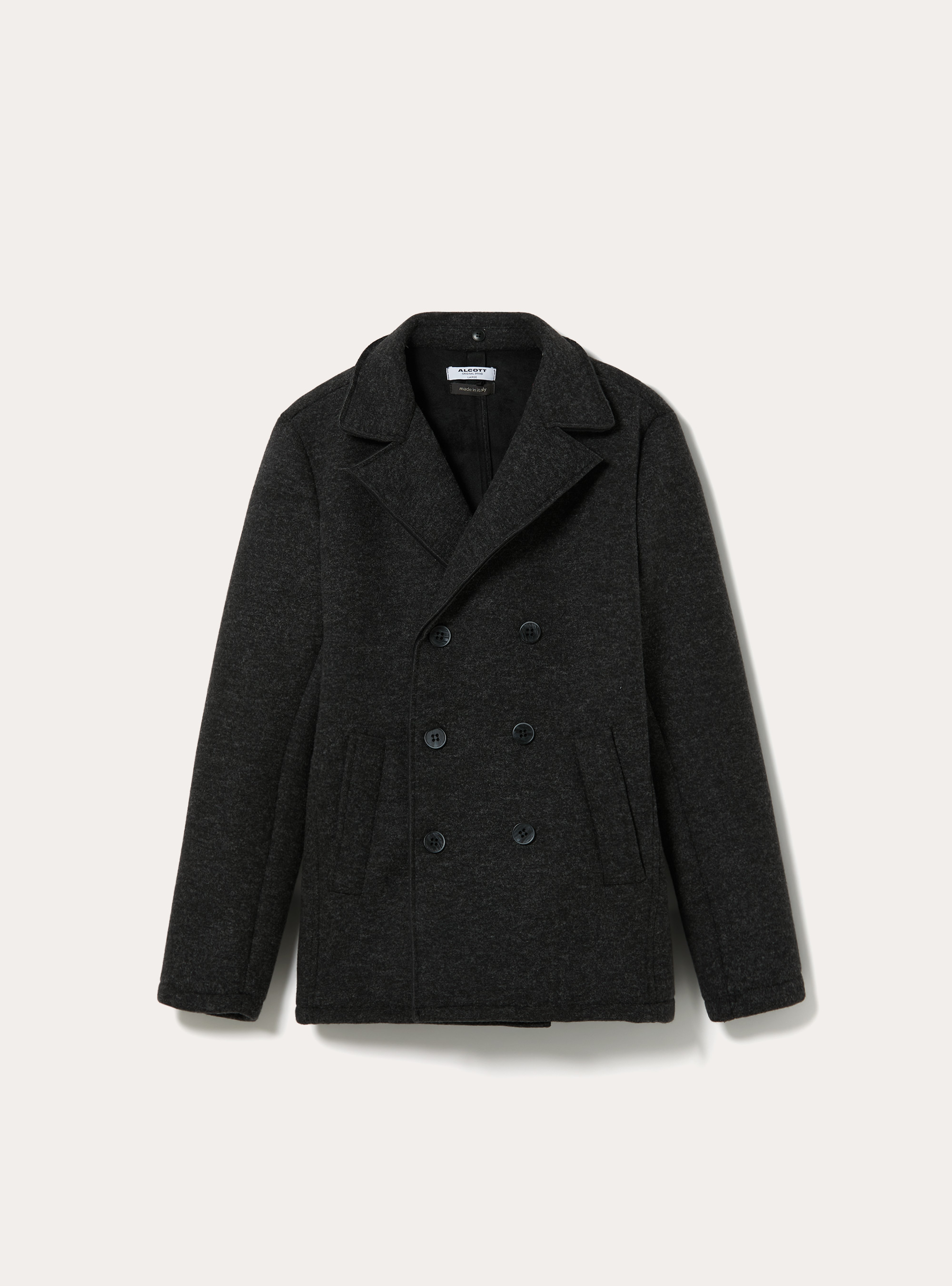 Cappotto doppiopetto con cappuccio trapuntato, MGY1 GREY MEL DARK