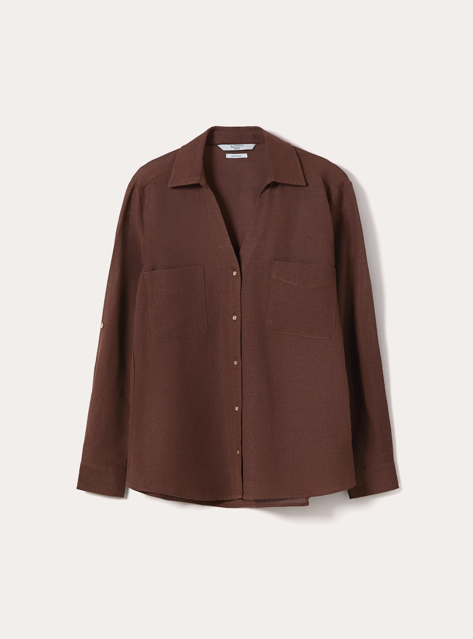 Camicia blusa in misto lino, BR2 BROWN MEDIUM