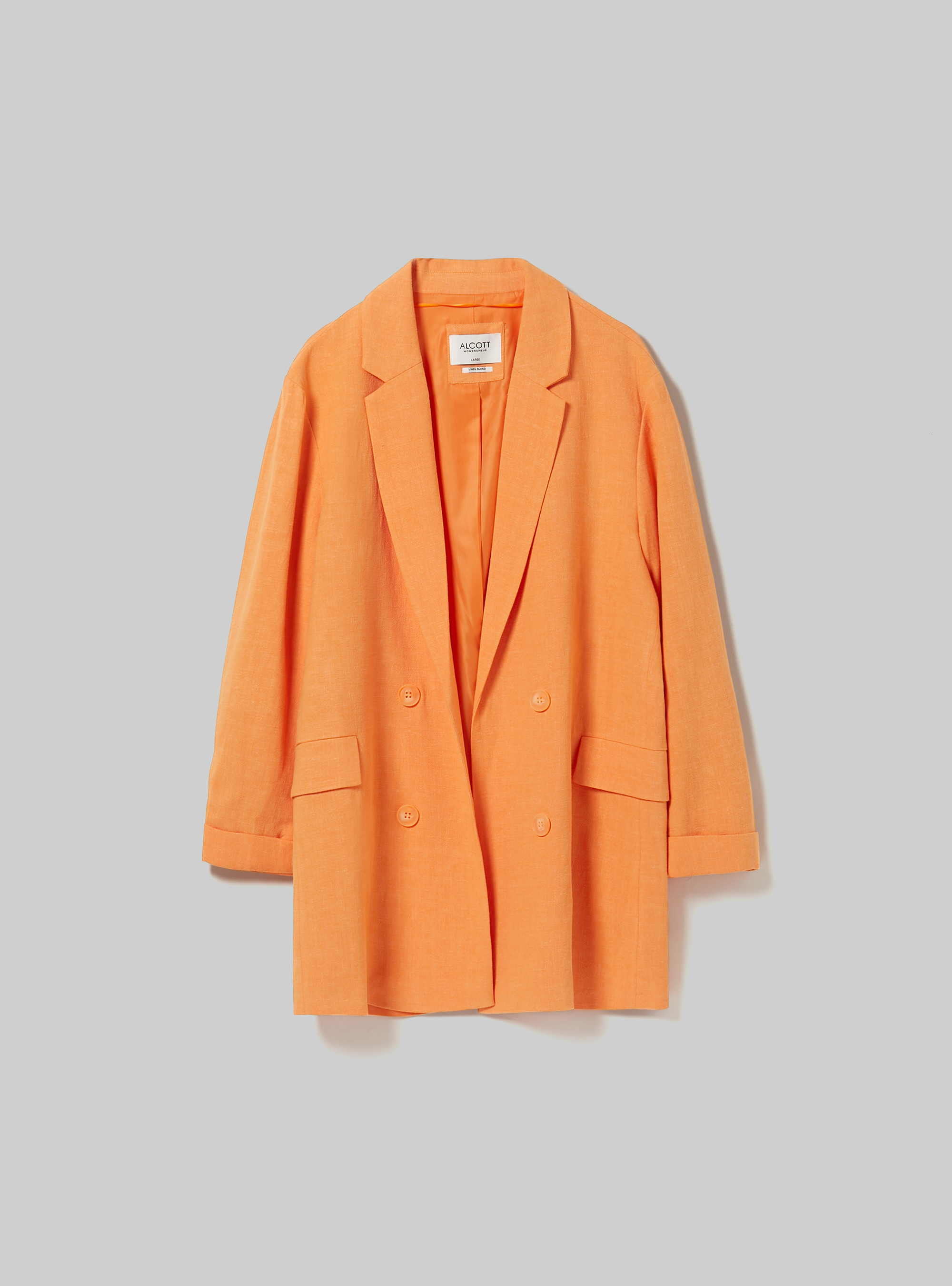 Blazer doppiopetto in misto lino, OR2 ORANGE MED.