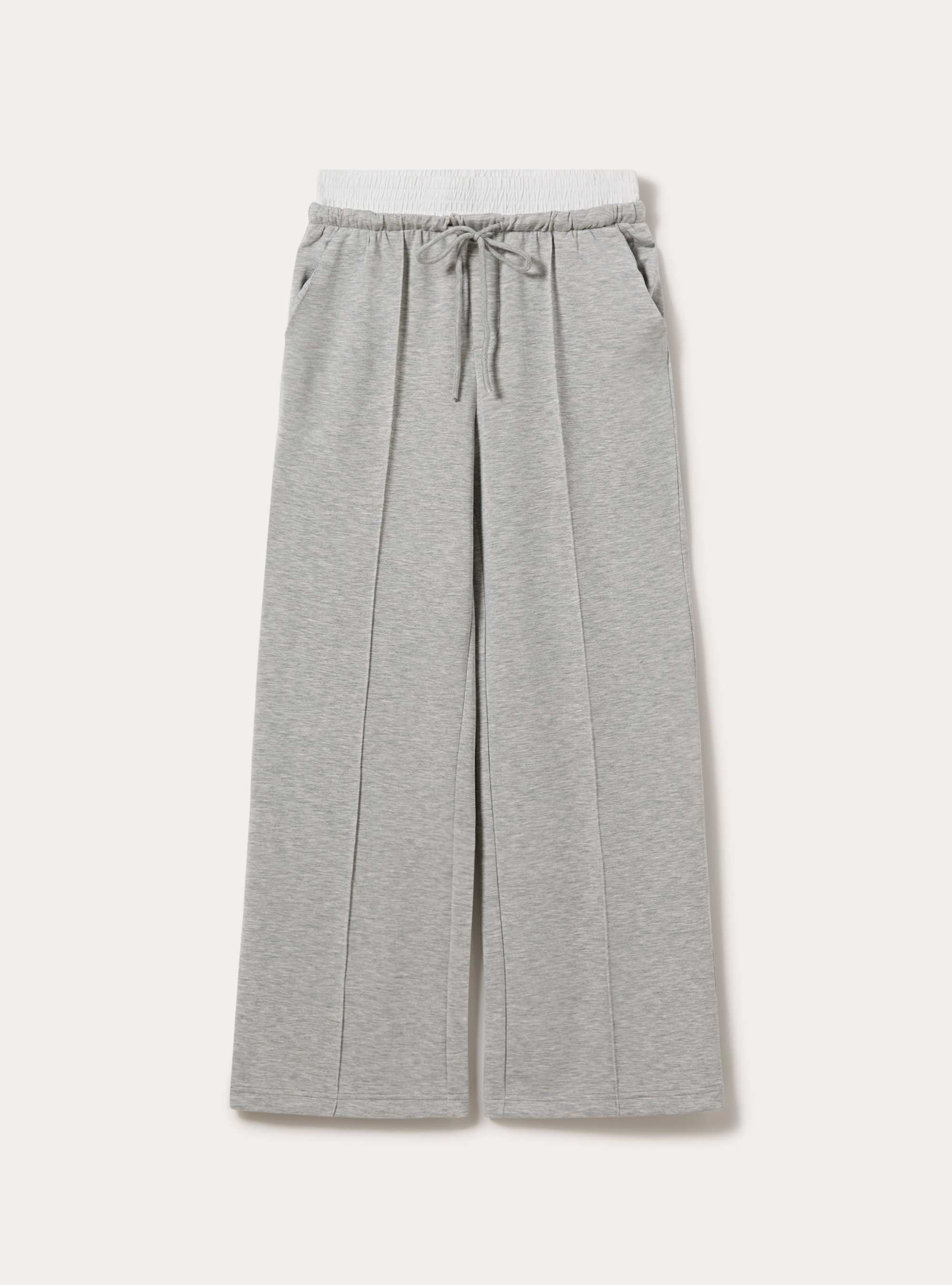 Wide leg hose aus scuba stoff mit doppelbund und biese, MGY3 GREY MEL LIGHT