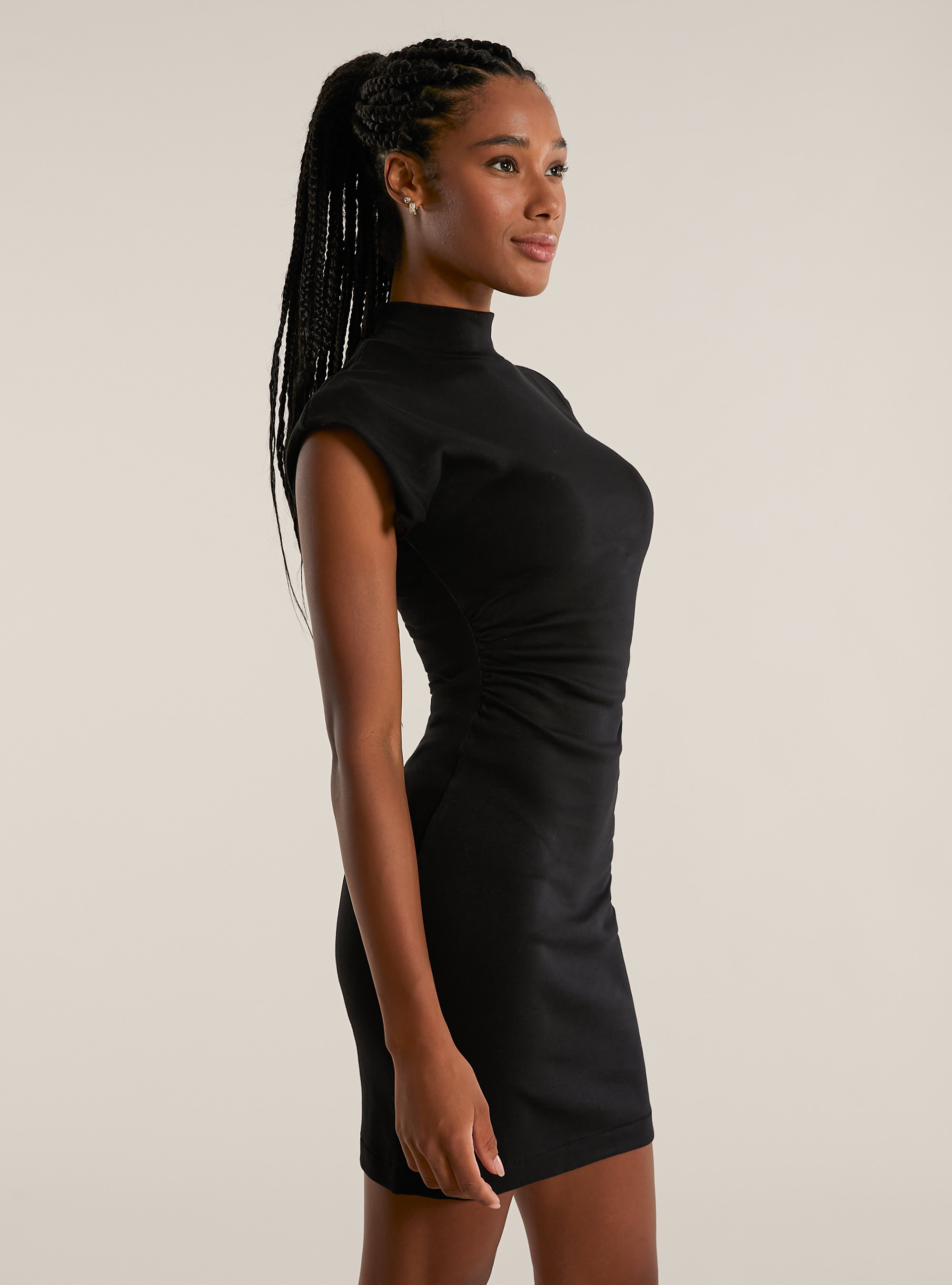 Gathered short dress, BK1 BLACK