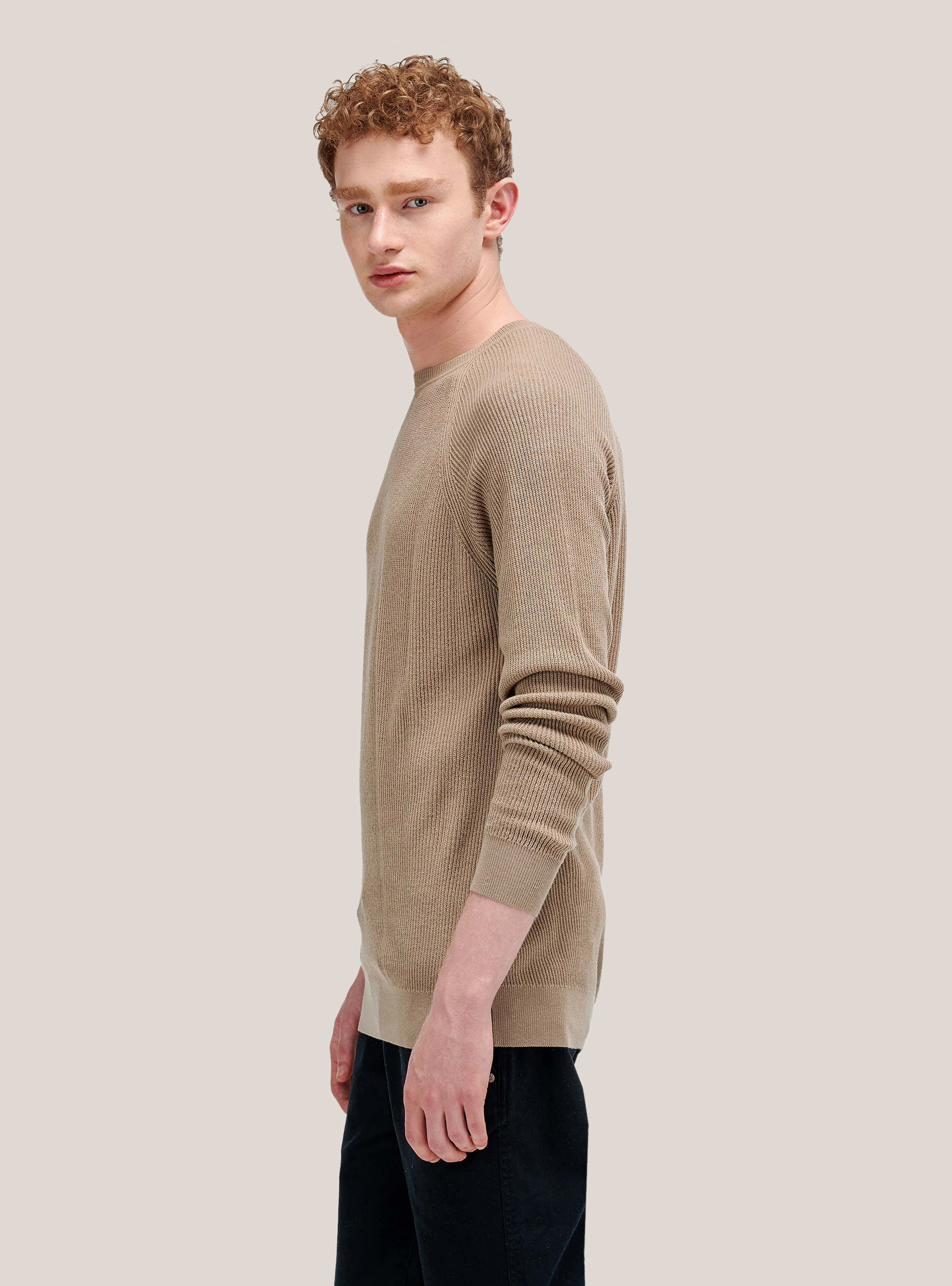 Pullover mit Rippchen, C5567 SAND
