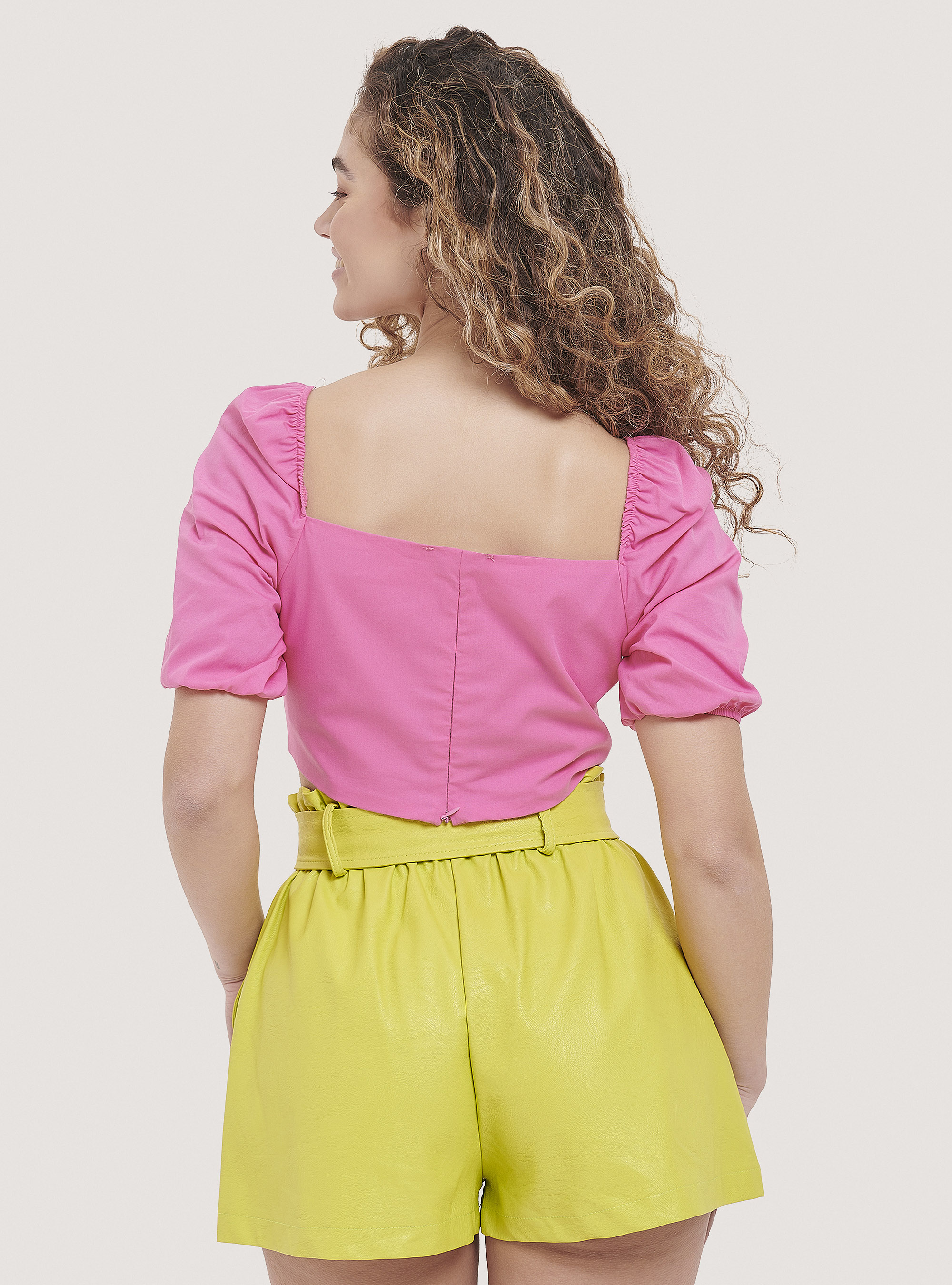Sweetheart Neck Cropped Blouse, C4430 FUXIA