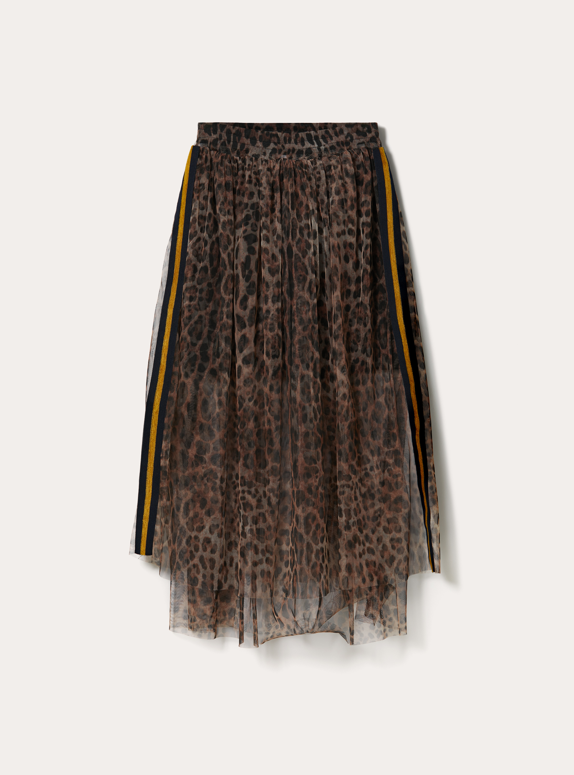 Gonna lunga animalier con bande laterali, ANIMALIER BROWN